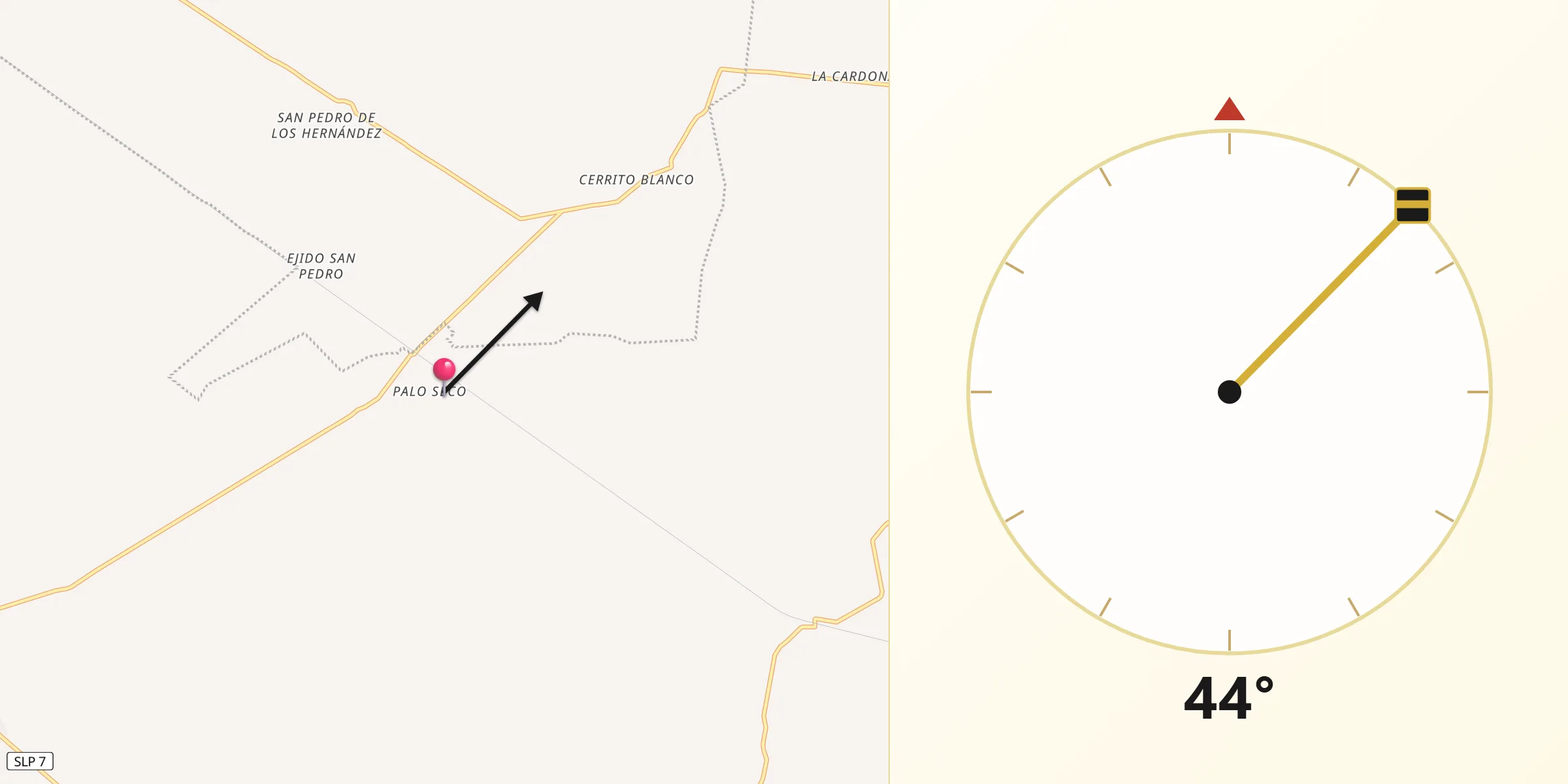 Dirección de la Qibla desde Palo Seco (El Gato)