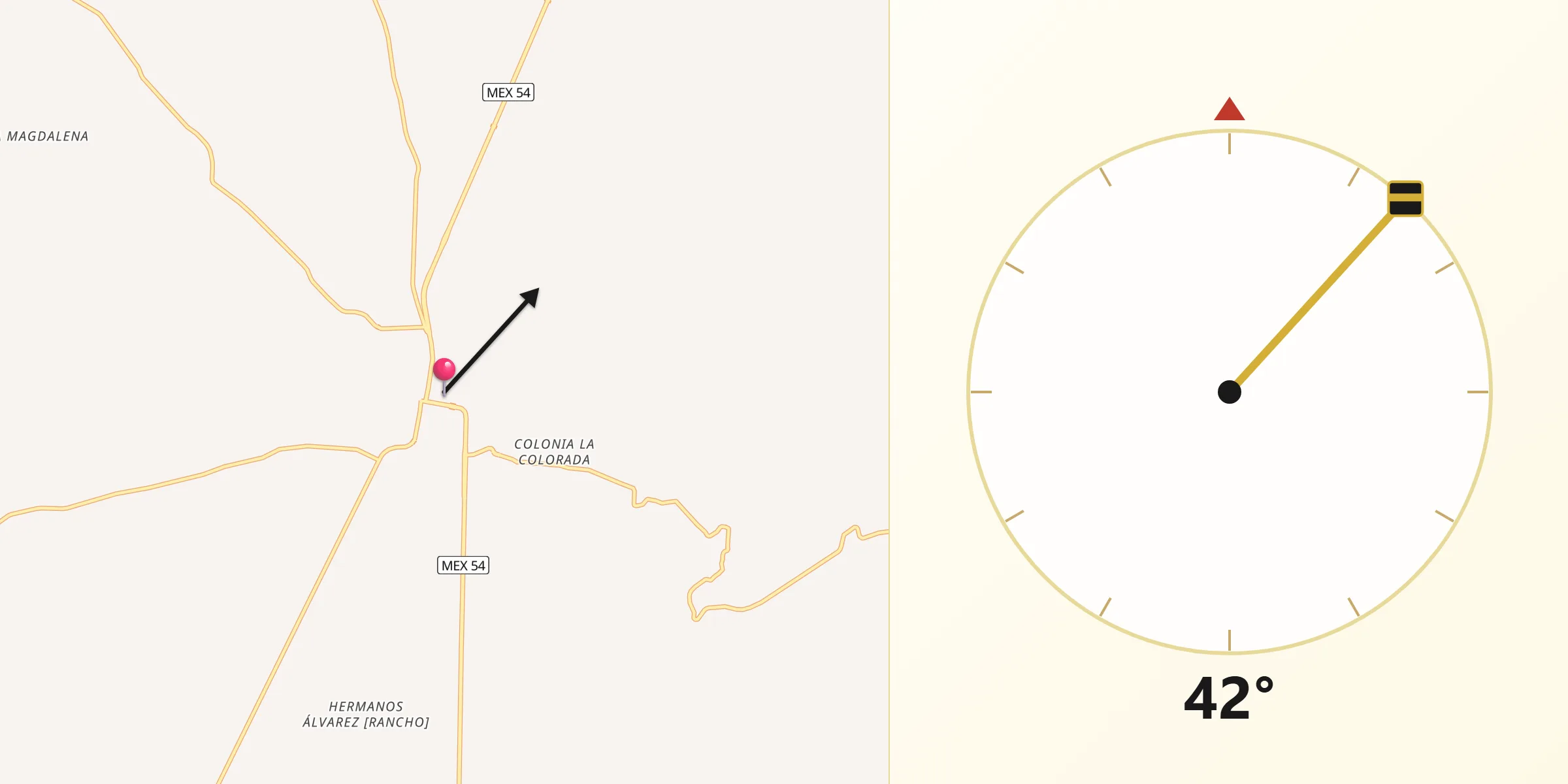 Dirección de la Qibla desde Villanueva