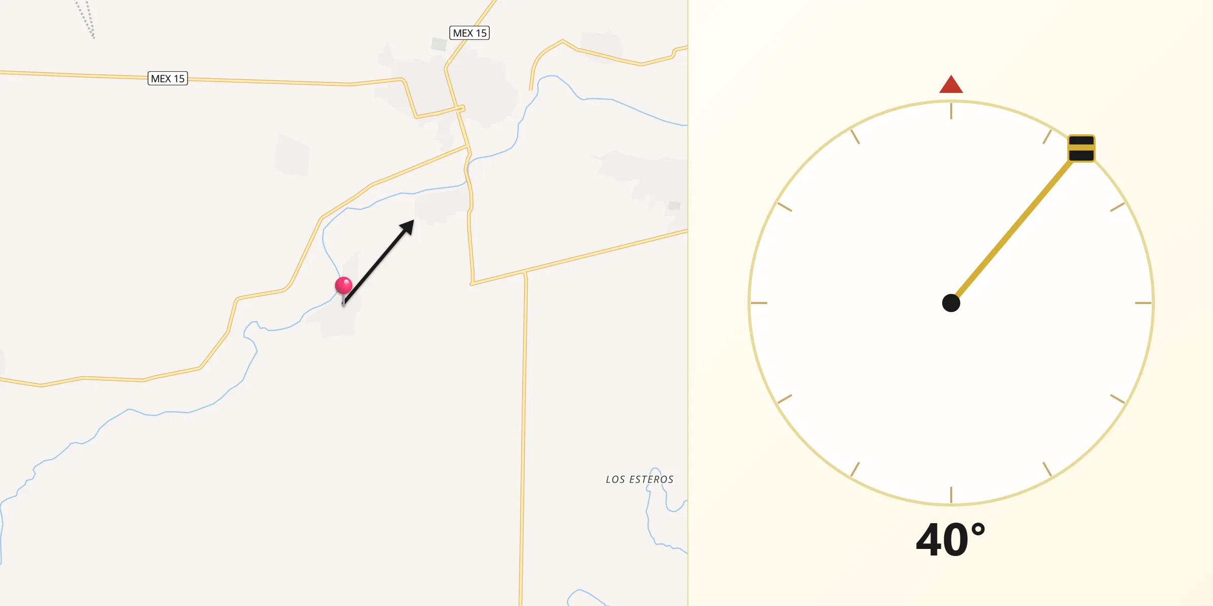 Dirección de la Qibla desde Milpas Viejas