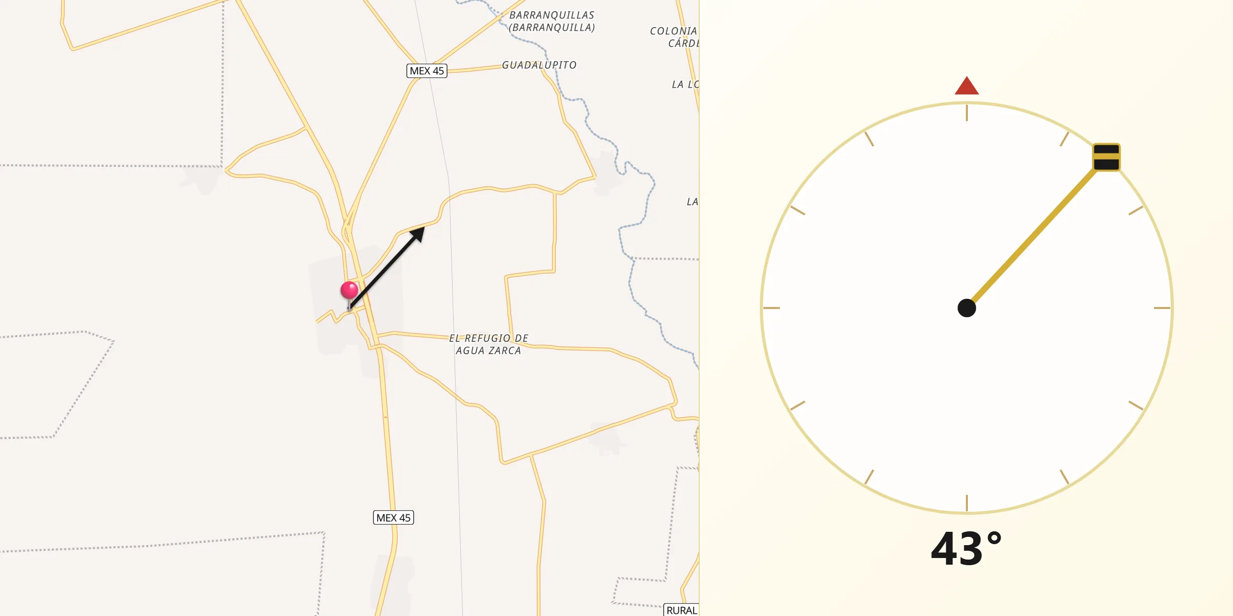 Dirección de la Qibla desde Cosío