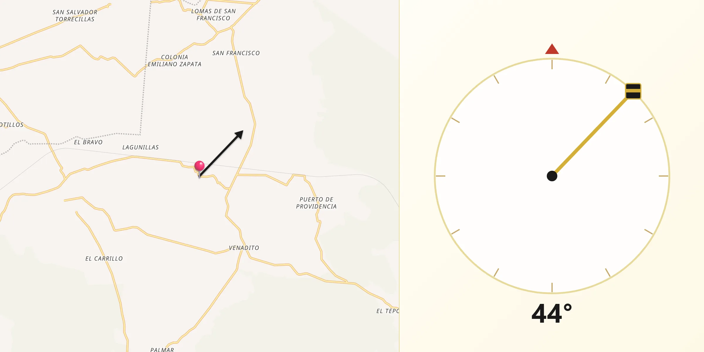 Dirección de la Qibla desde Palmar Primero
