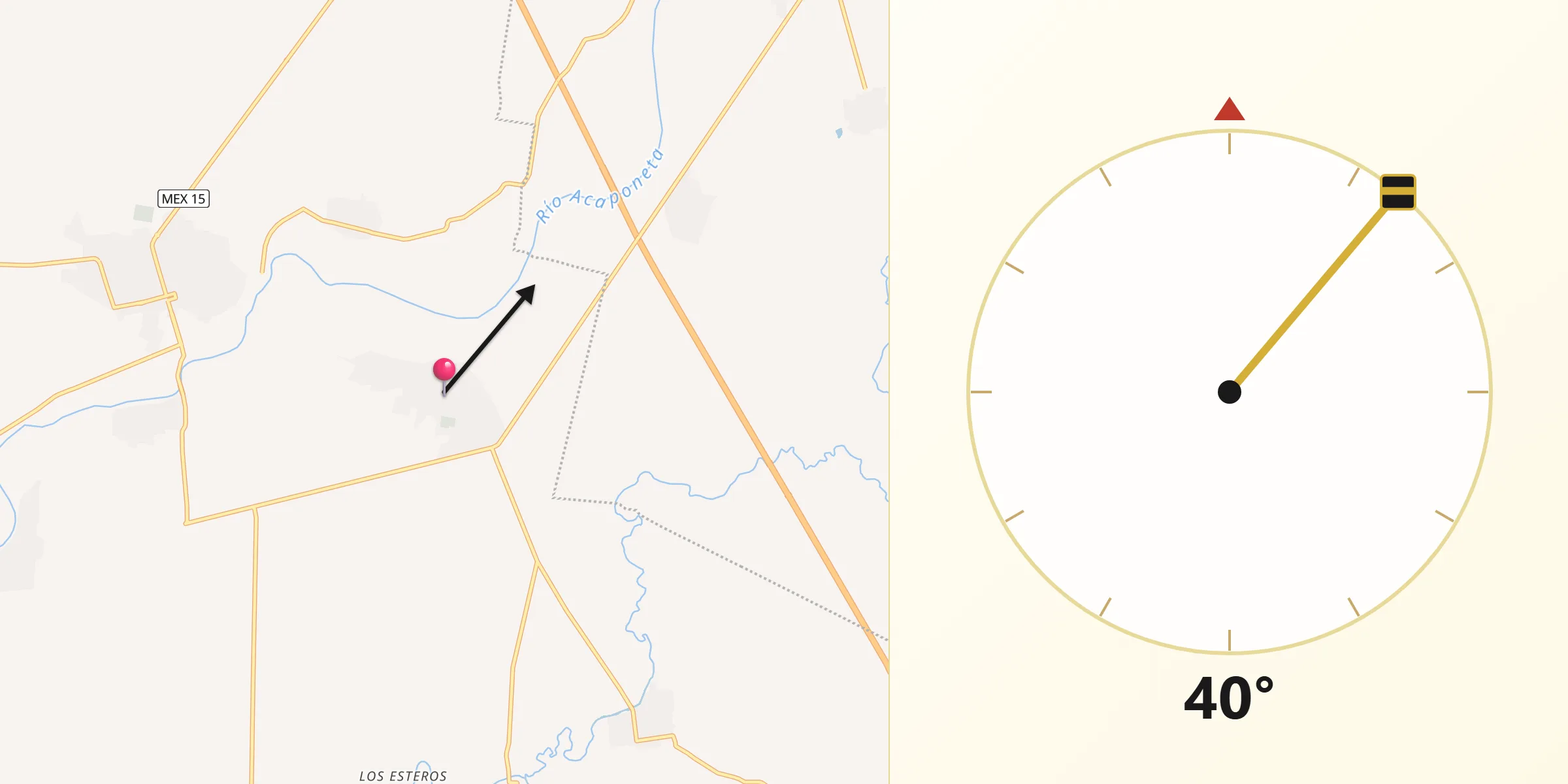 Dirección de la Qibla desde San Felipe Aztatán