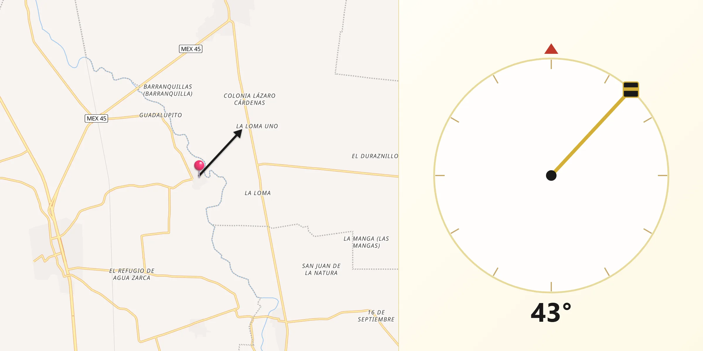 Dirección de la Qibla desde Santa María de la Paz