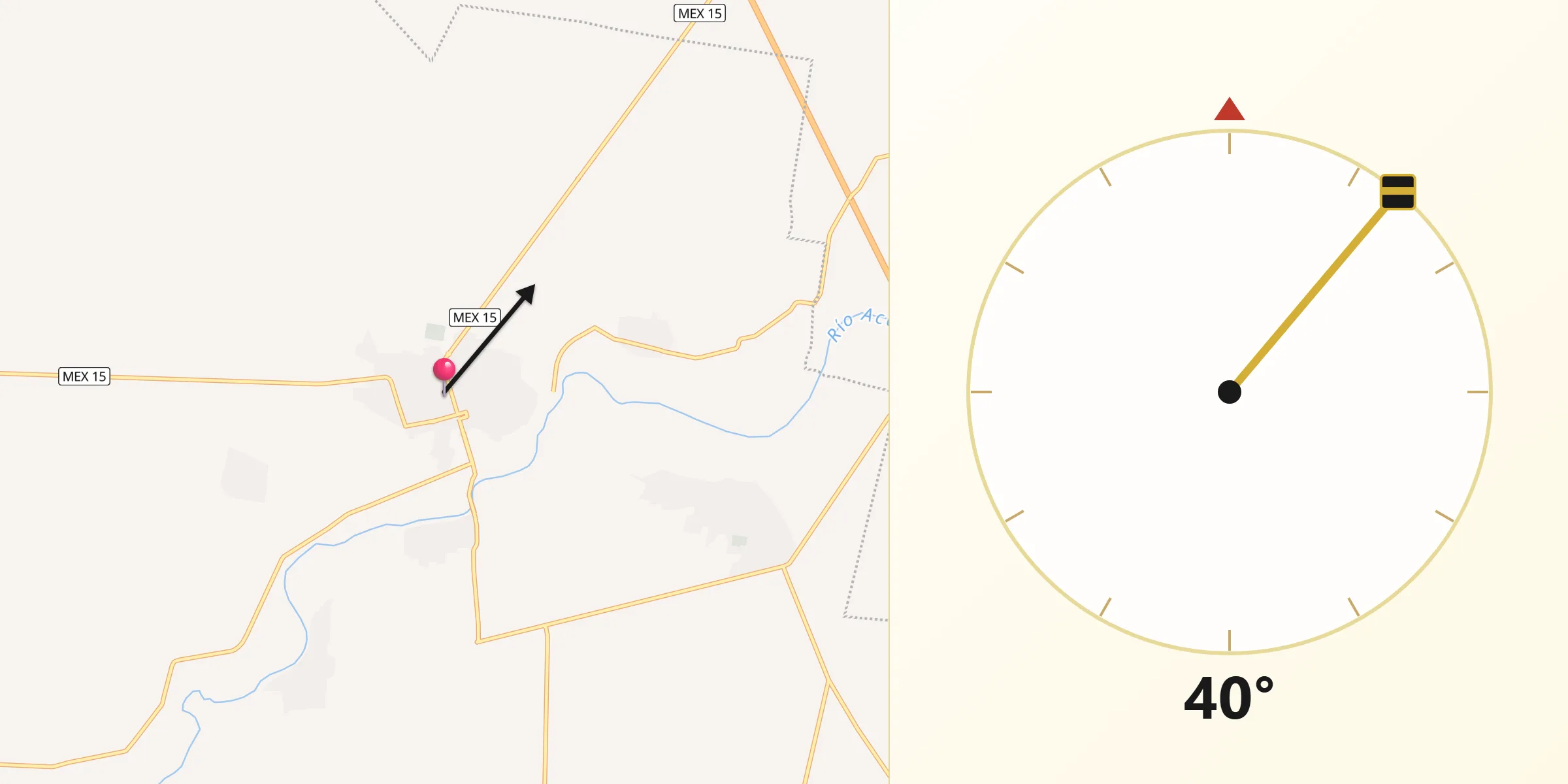 Dirección de la Qibla desde Tecuala