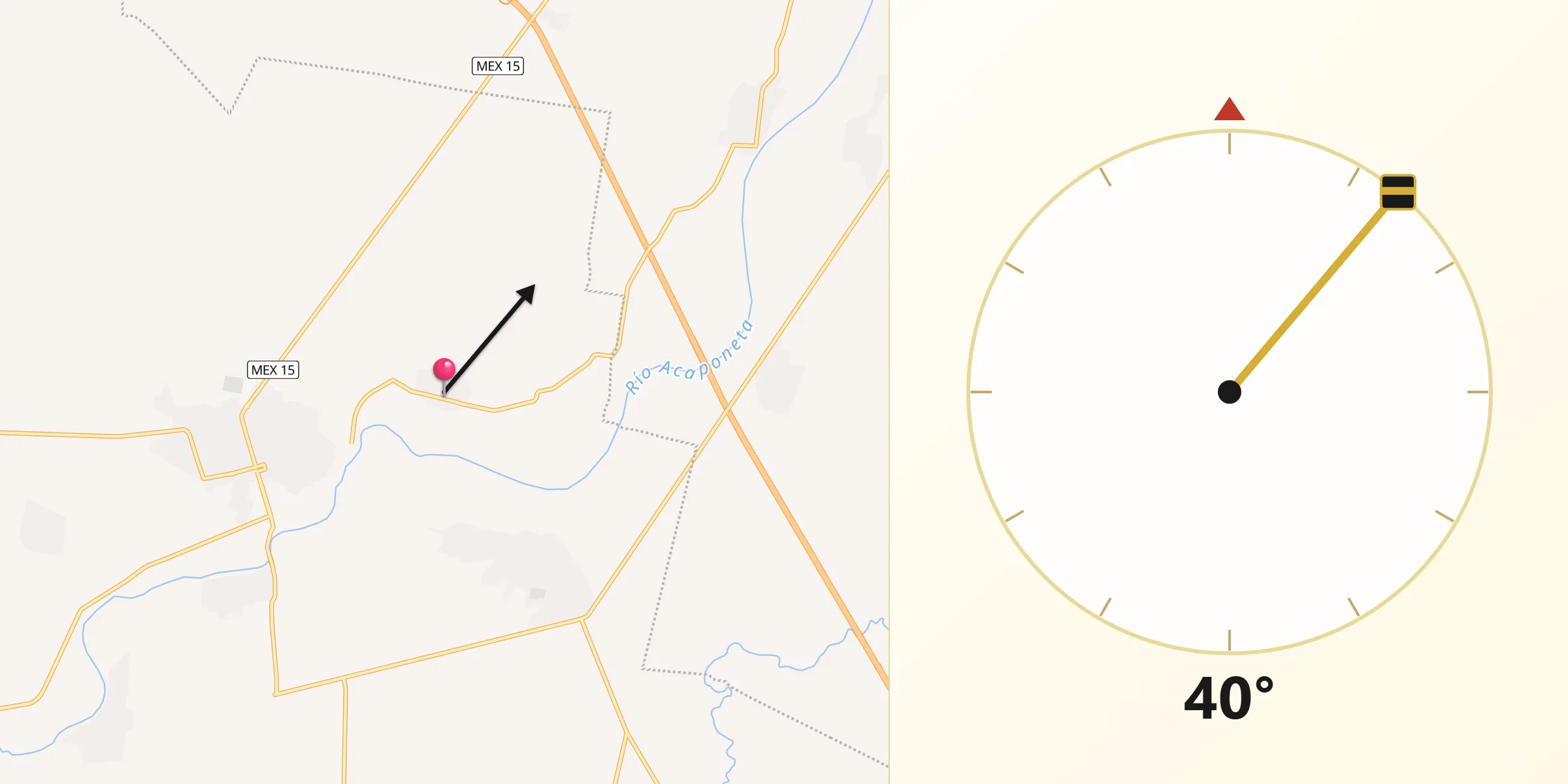 Dirección de la Qibla desde Camalotita