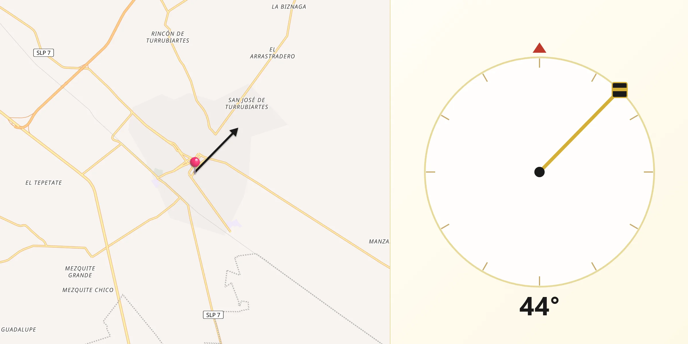 Dirección de la Qibla desde Cerritos