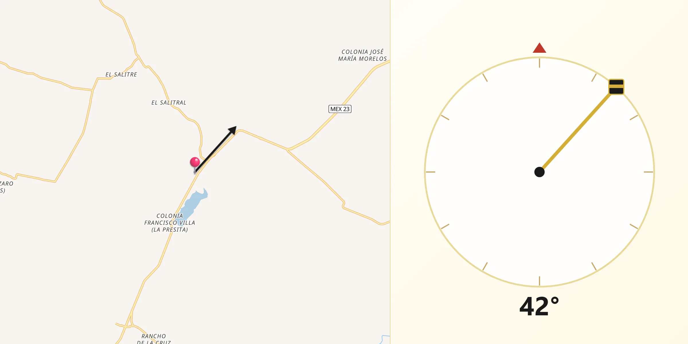 Dirección de la Qibla desde Tepetongo