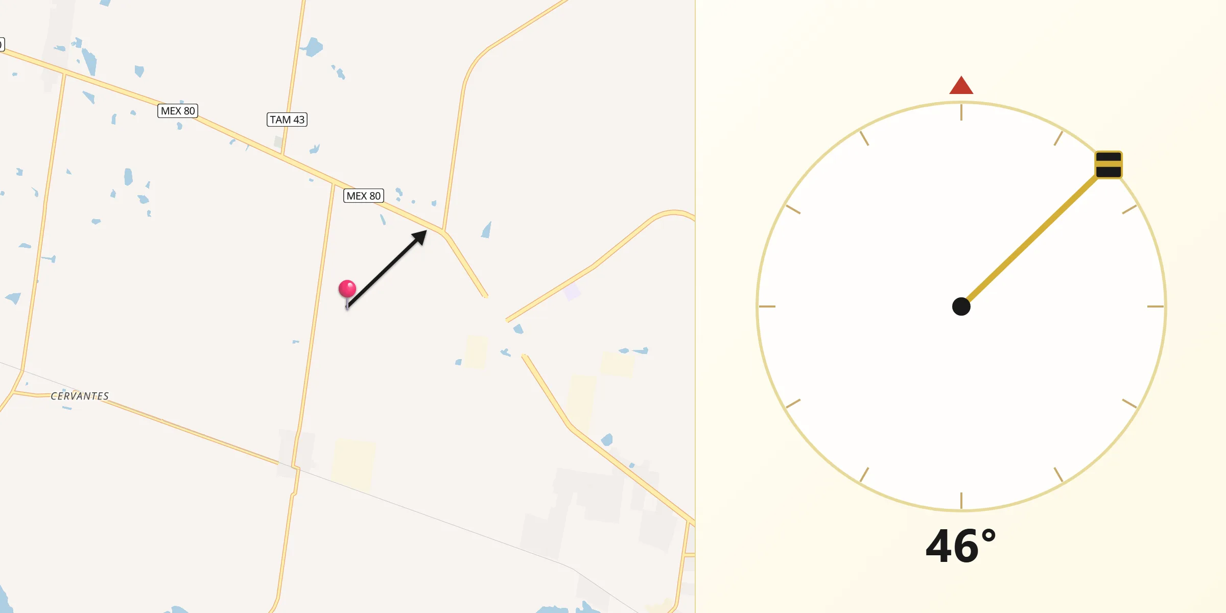 Dirección de la Qibla desde Nuevo Cereso Regional de Altamira