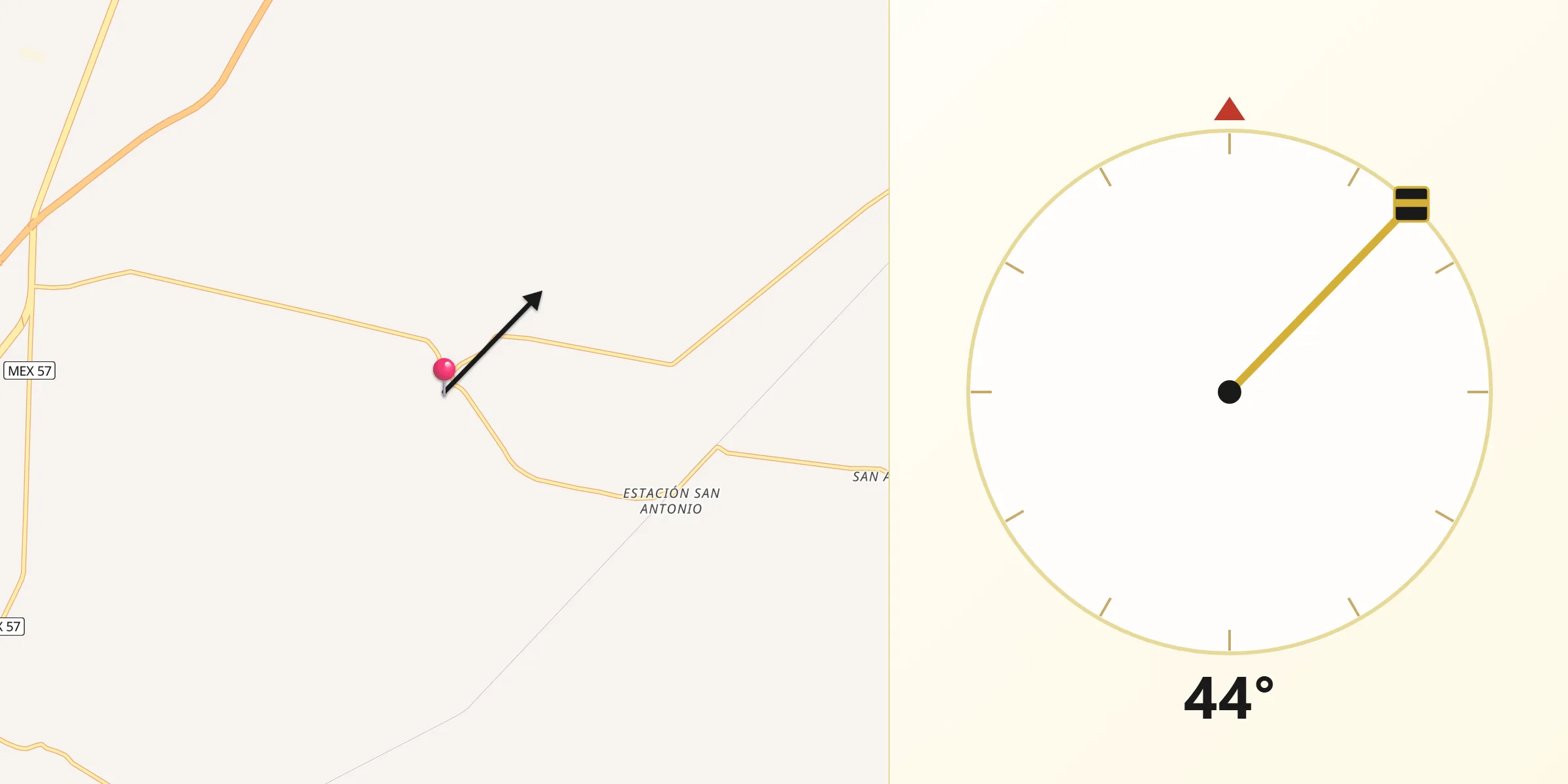 Dirección de la Qibla desde Peotillos