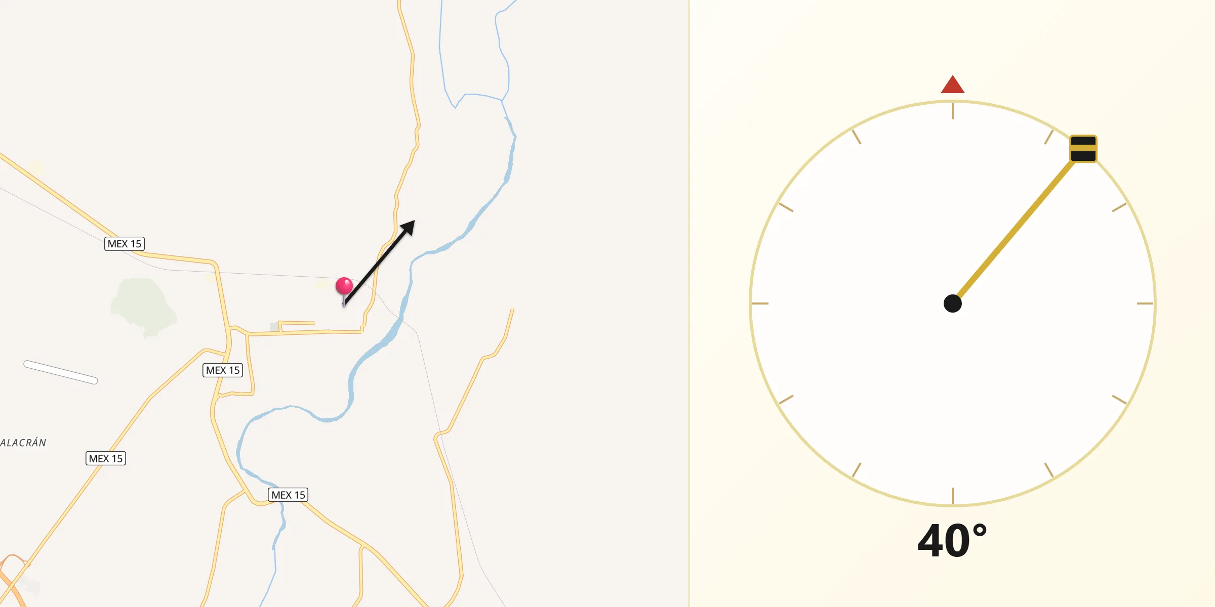 Dirección de la Qibla desde Acaponeta