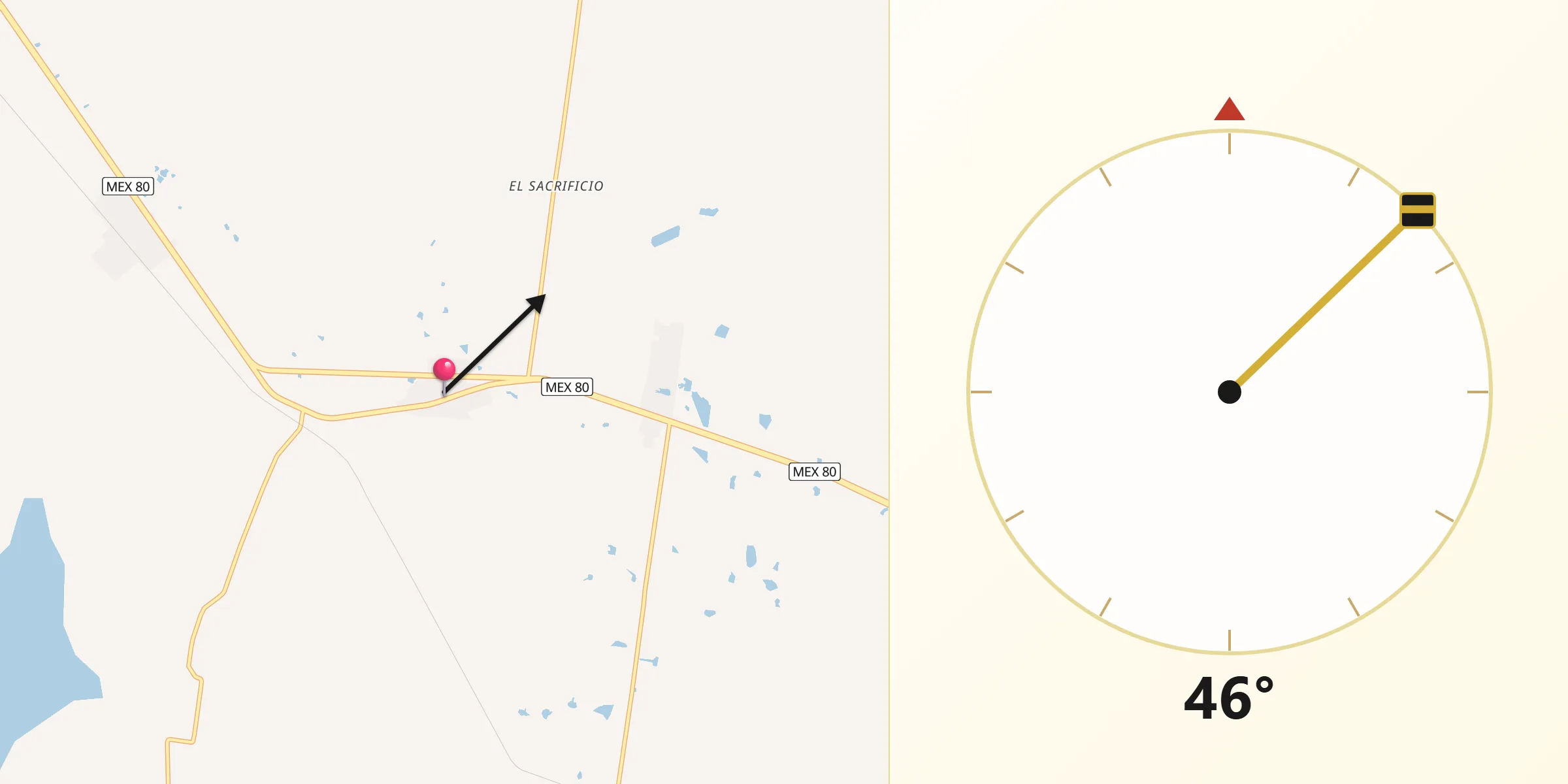 Dirección de la Qibla desde Maclovio Herrera