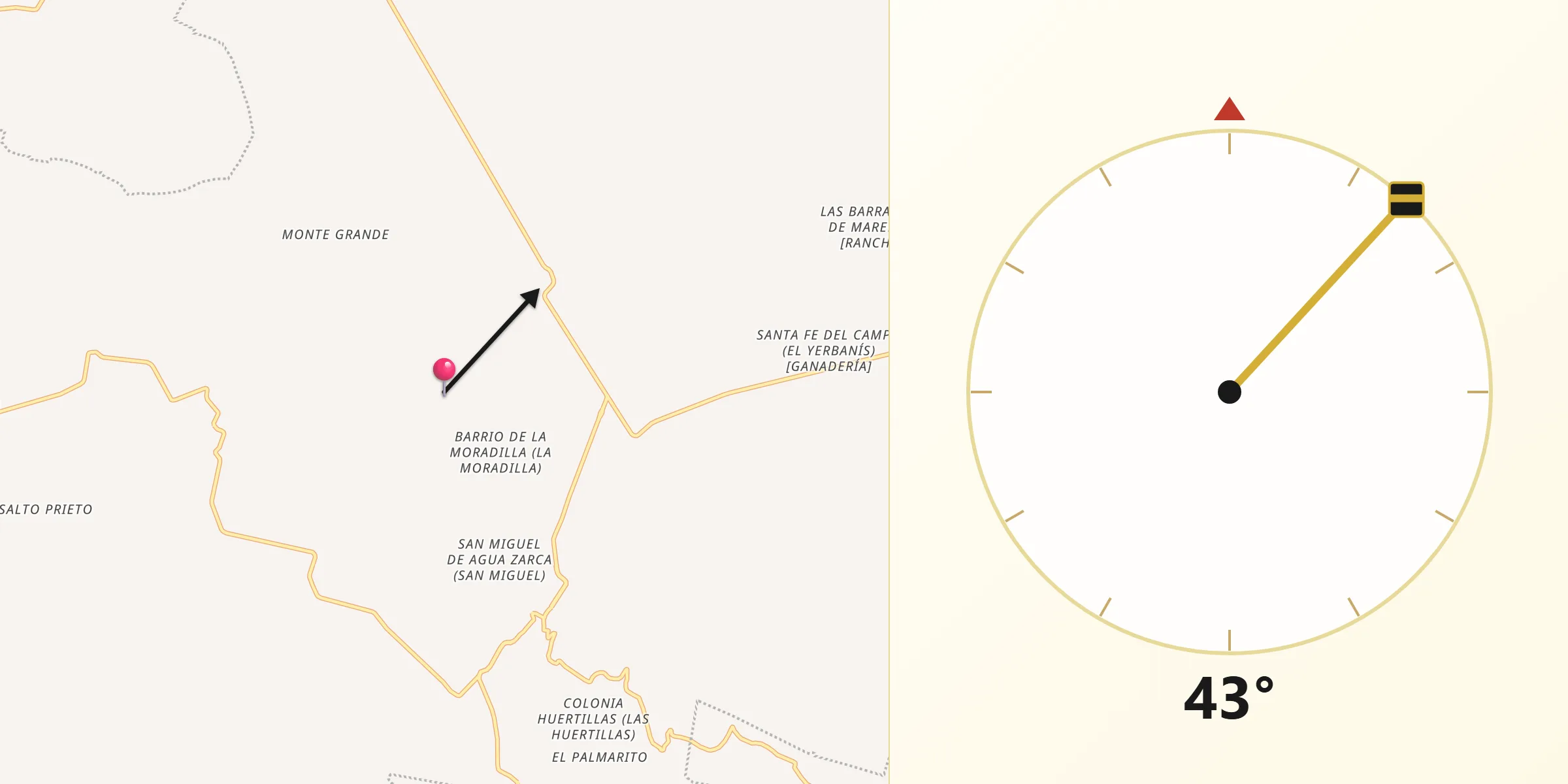 Dirección de la Qibla desde Paso de Méndez