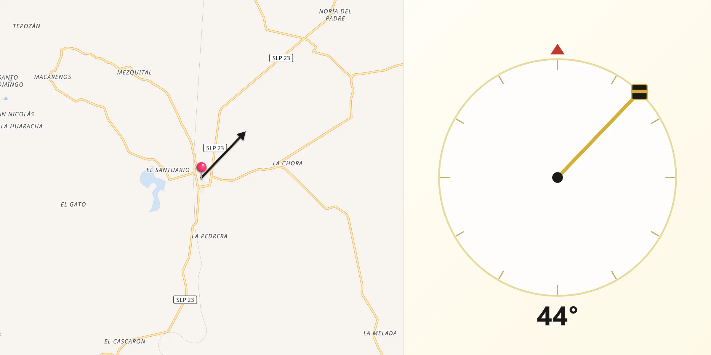 Dirección de la Qibla desde Bocas