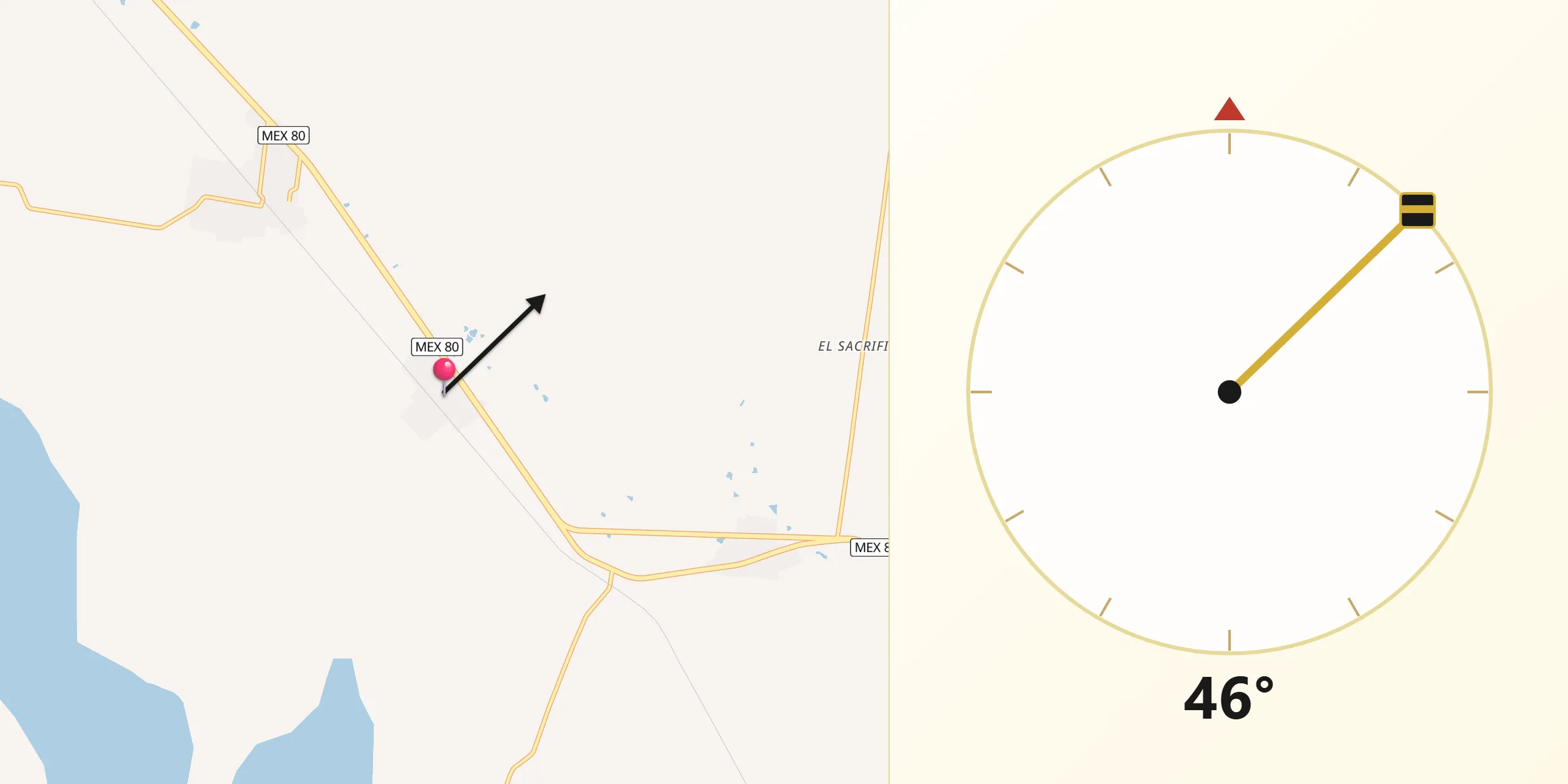 Dirección de la Qibla desde Esteros