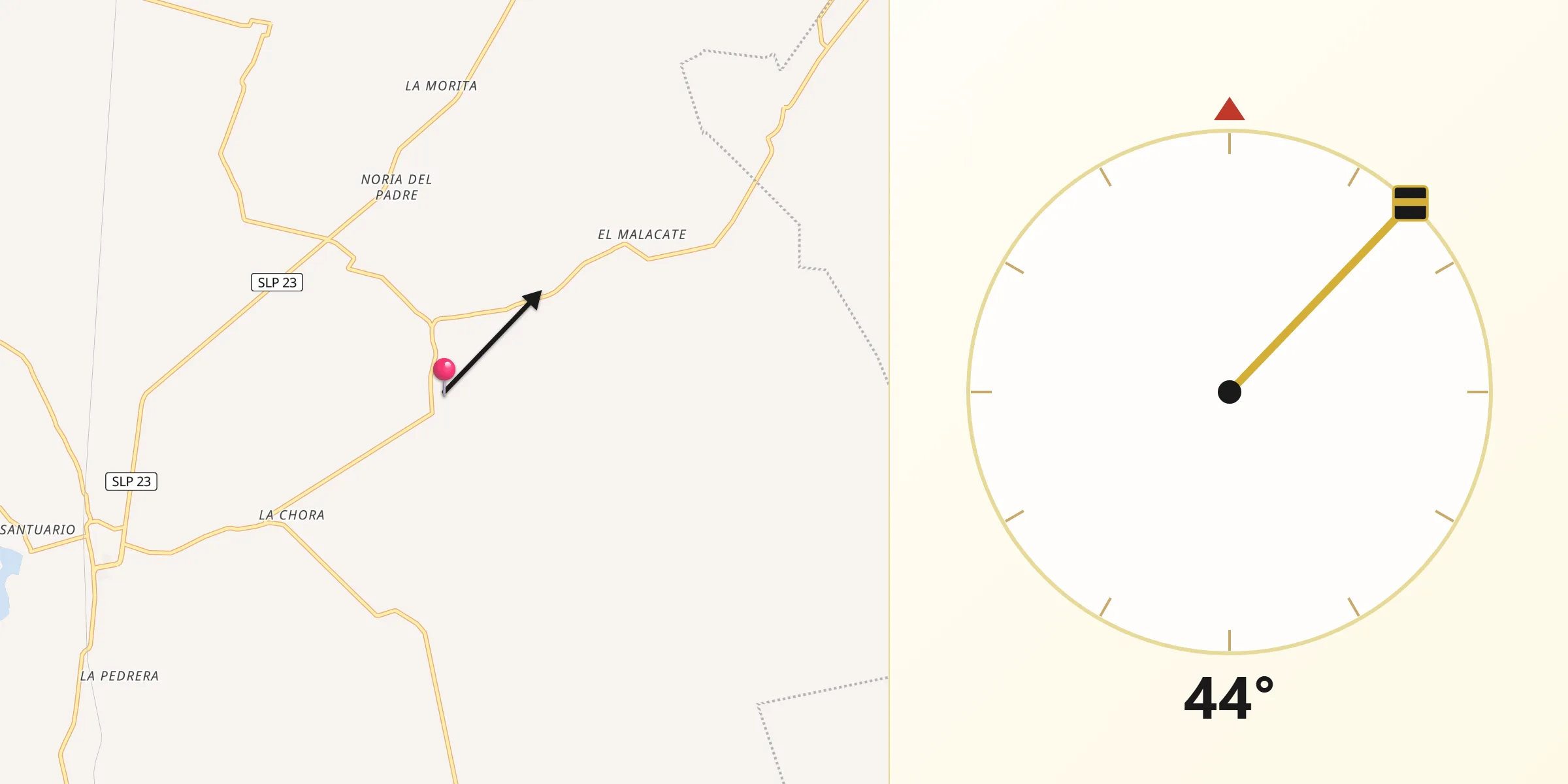 Dirección de la Qibla desde Cerrito de Zavala