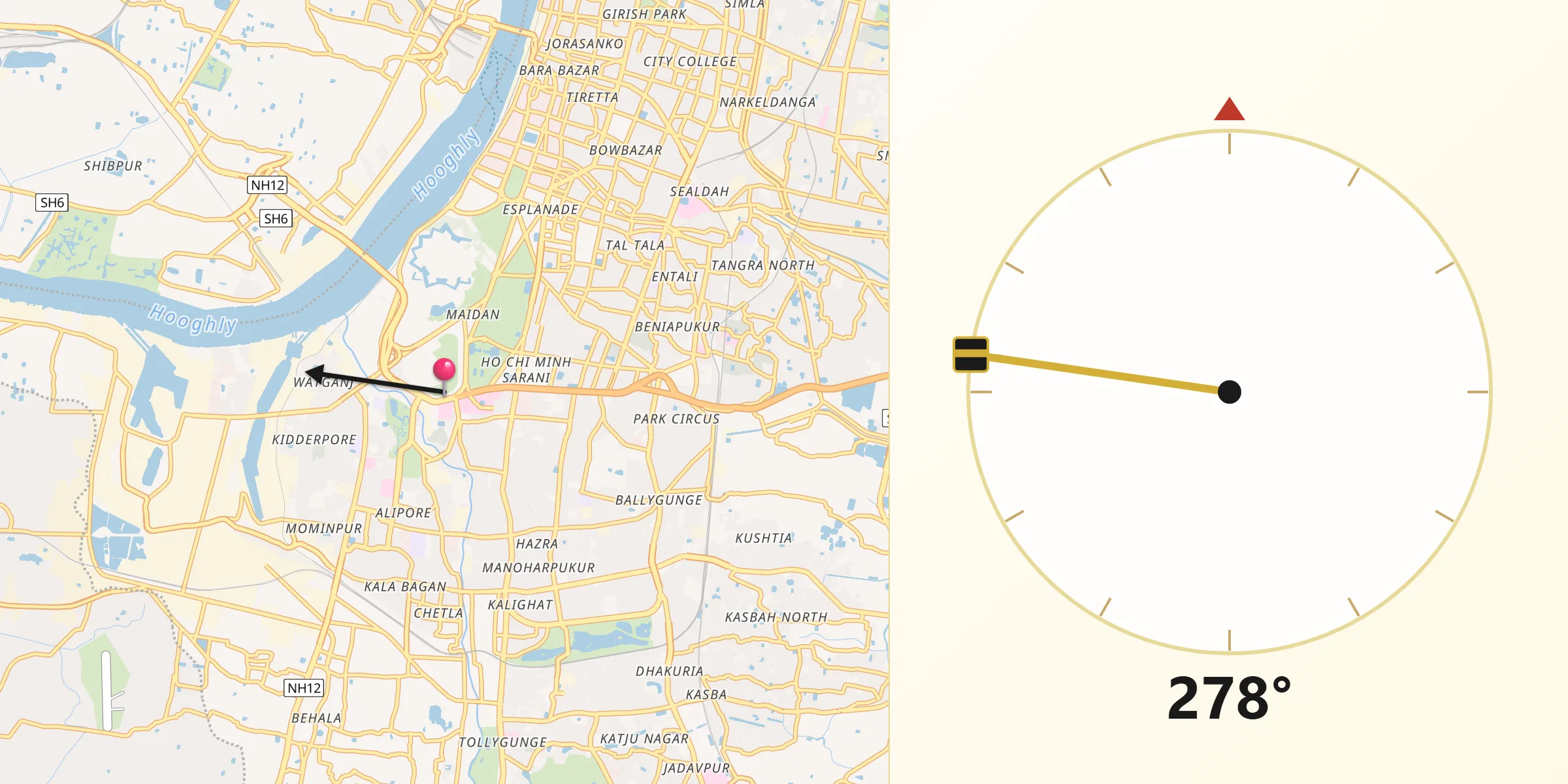 Qibla Direction from Kolkata