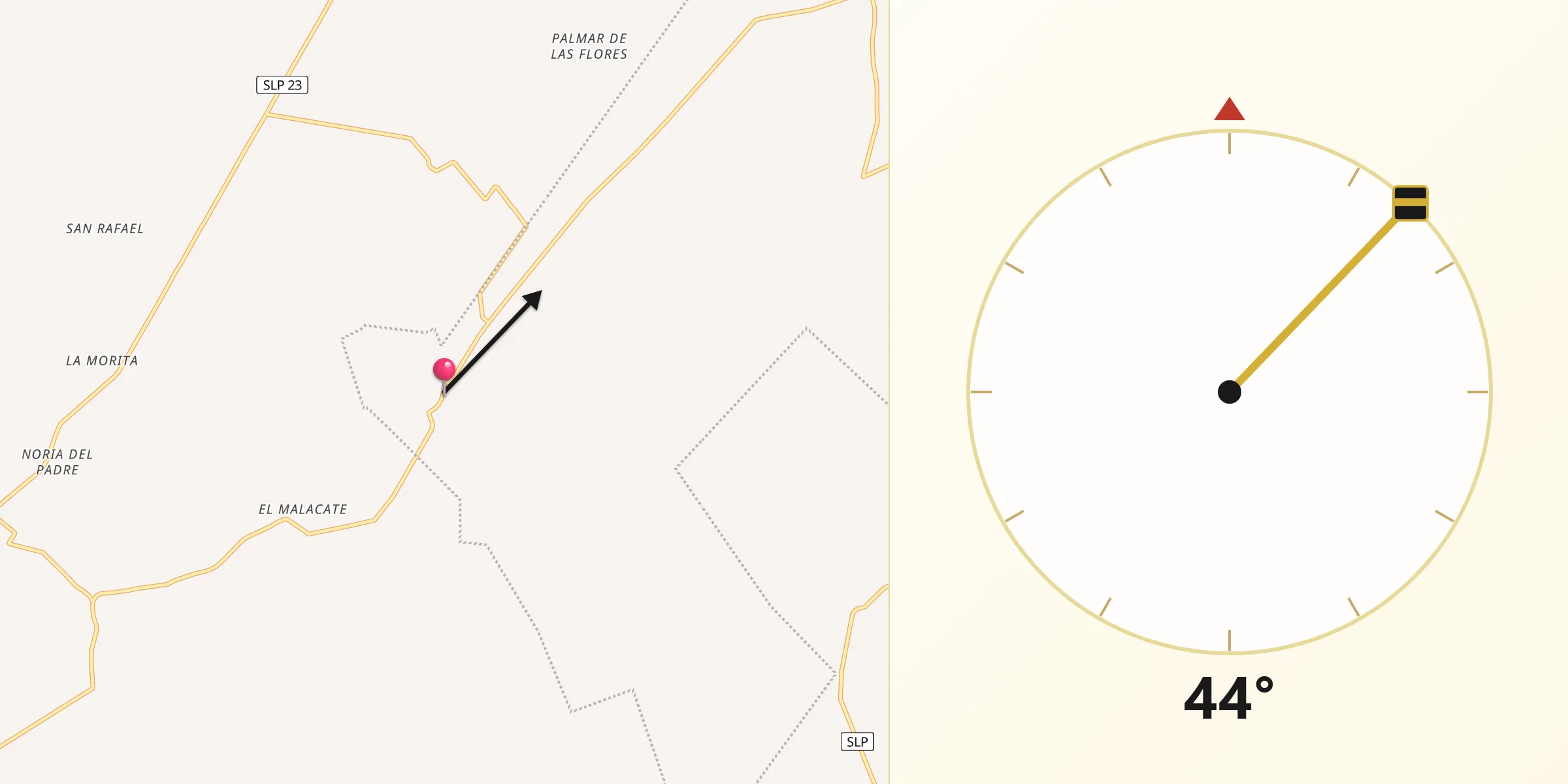 Dirección de la Qibla desde Derramaderos