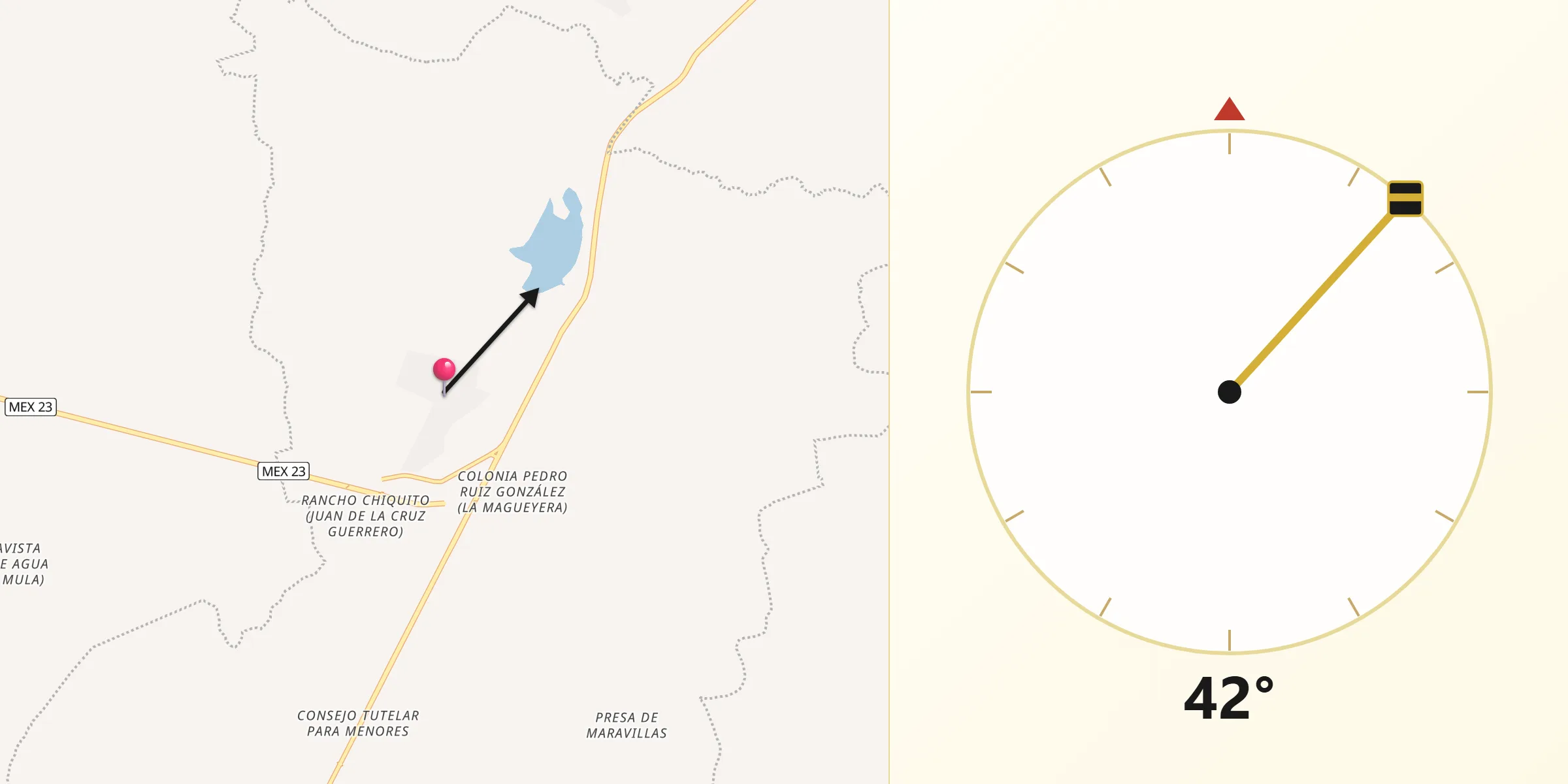 Dirección de la Qibla desde Malpaso