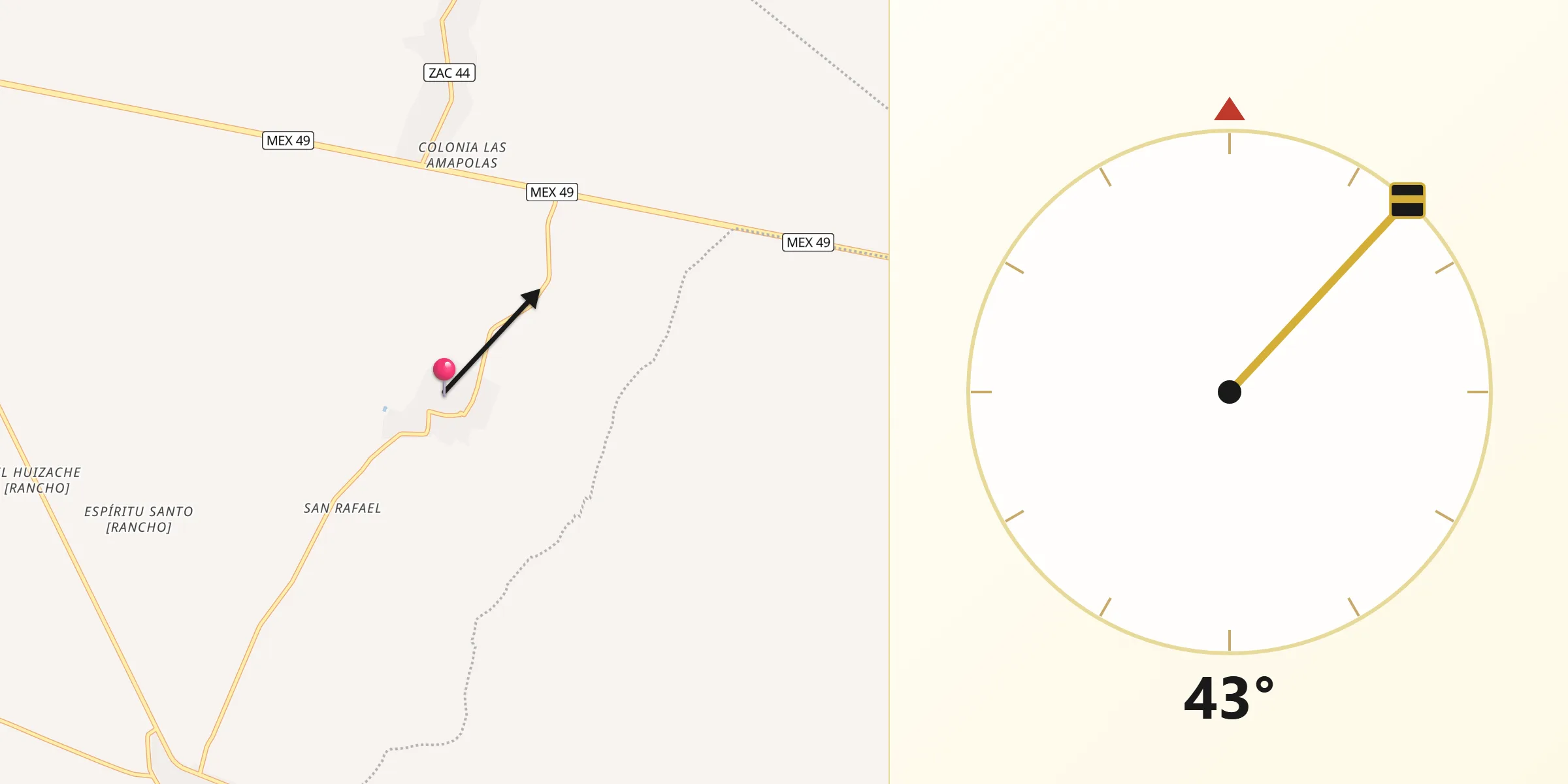 Dirección de la Qibla desde El Tule