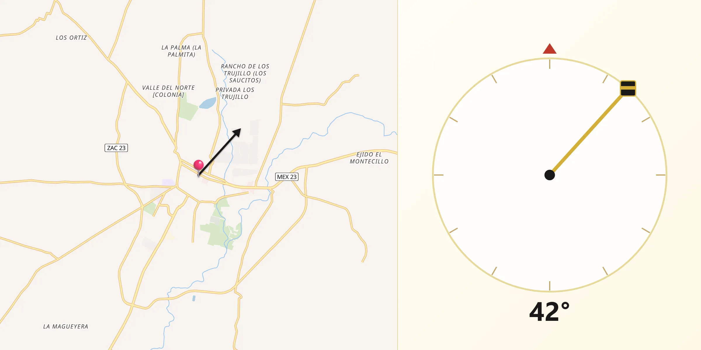 Dirección de la Qibla desde Jerez de García Salinas