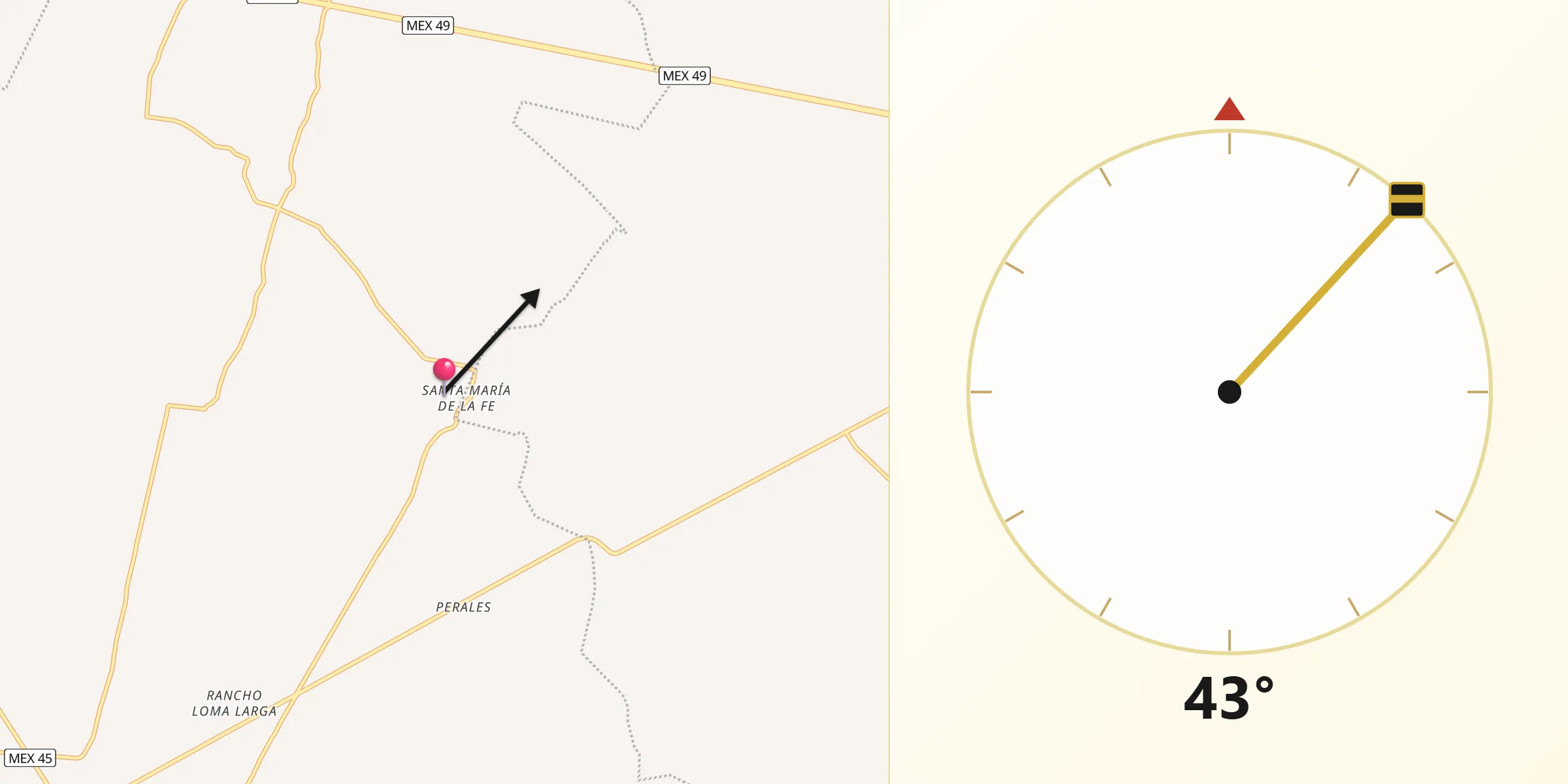 Dirección de la Qibla desde Pozo de Jarillas