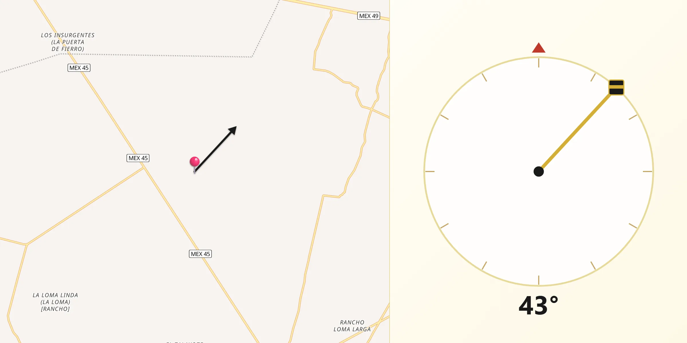 Dirección de la Qibla desde Cerrito de la Cruz