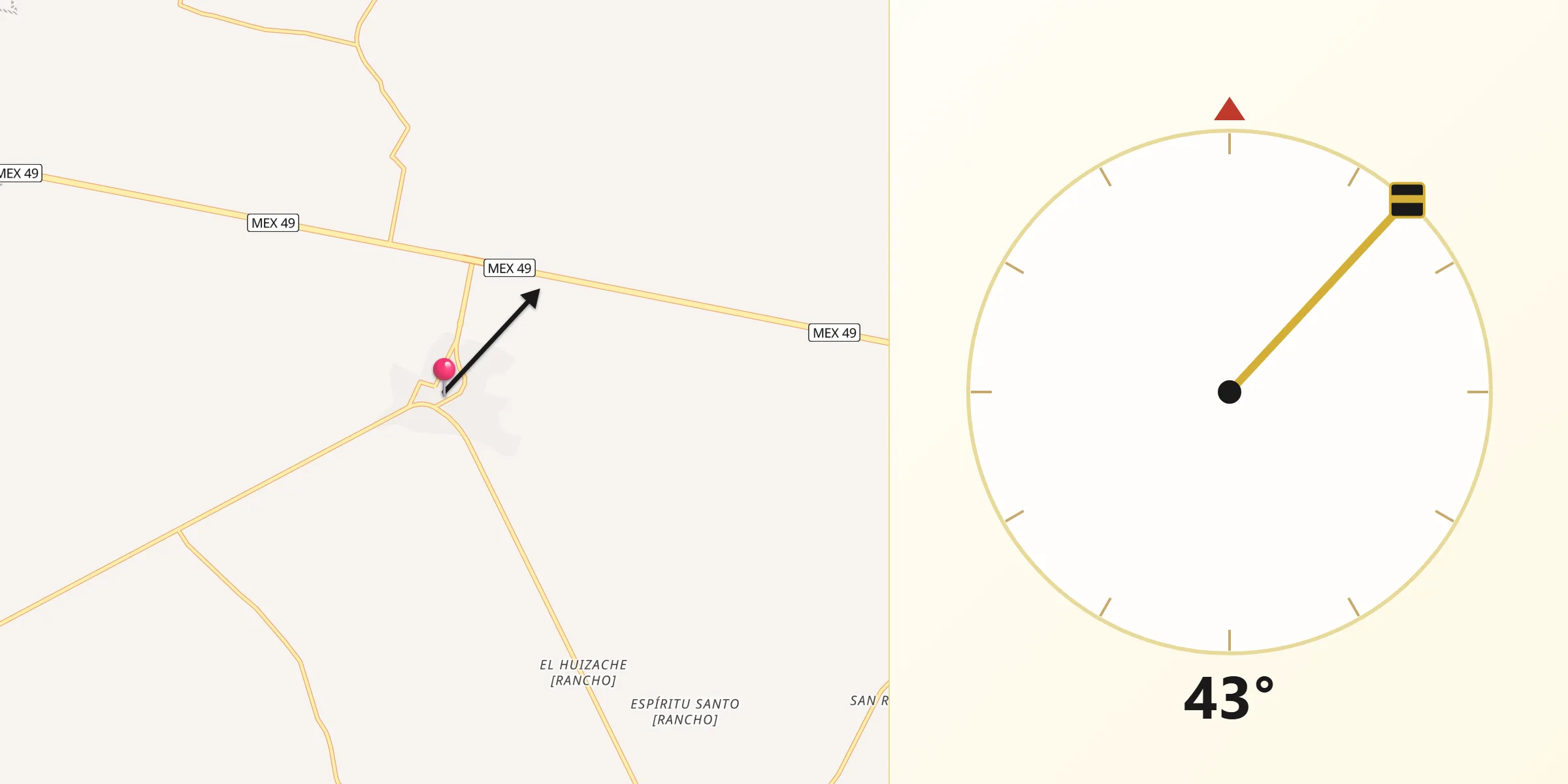 Dirección de la Qibla desde General Pánfilo Natera