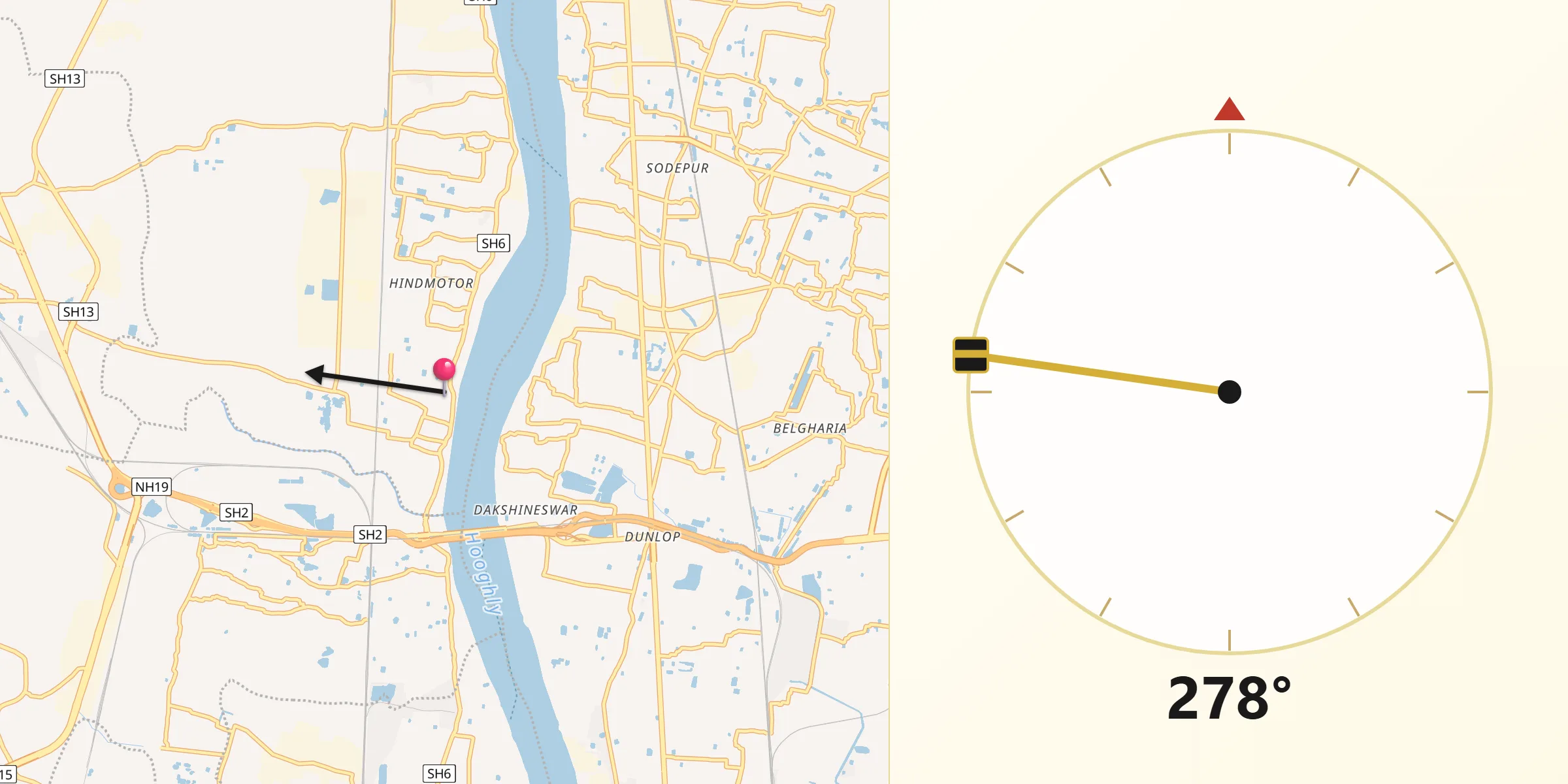 Qibla Direction from Uttarpara Kotrung