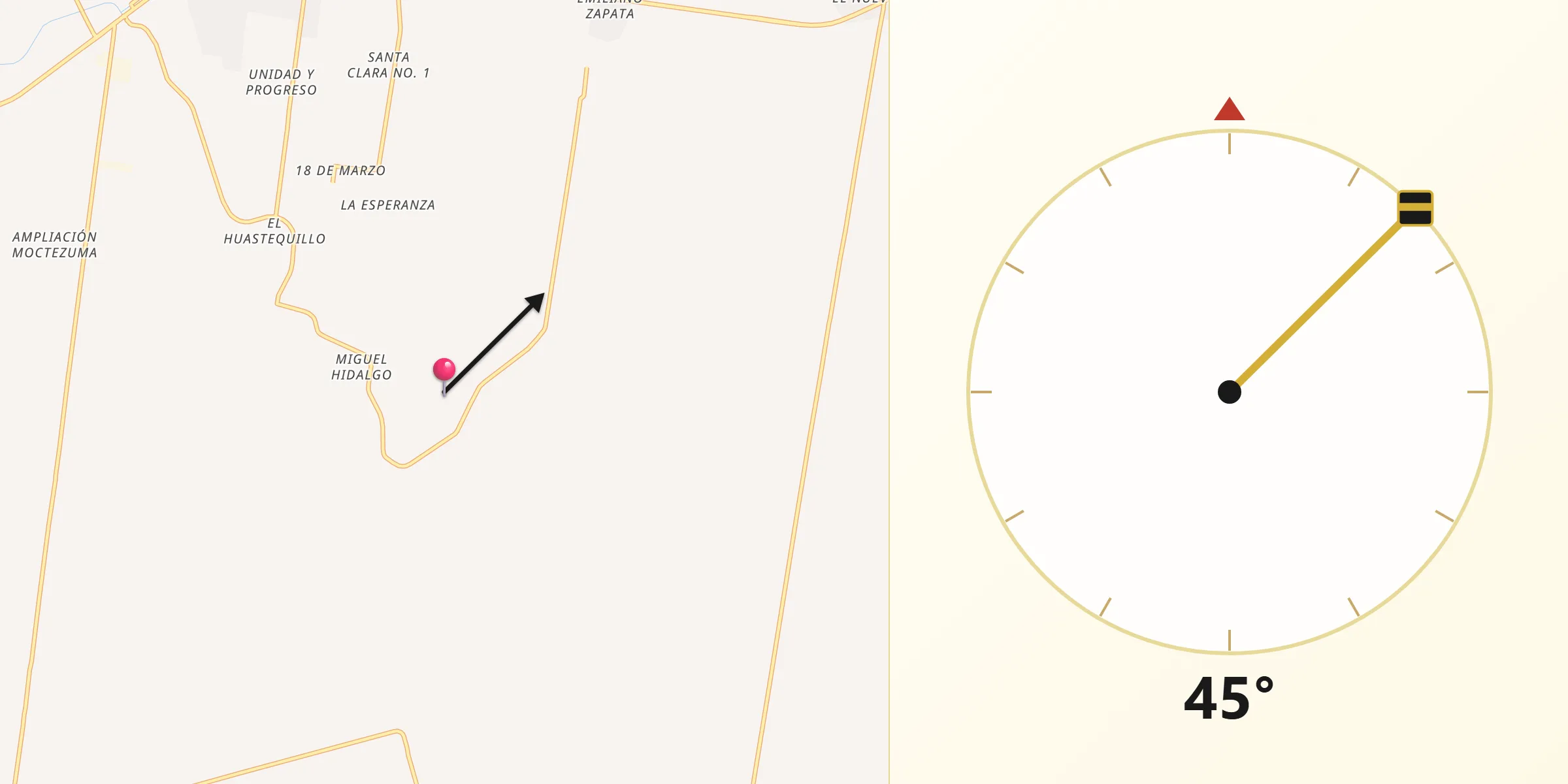 Dirección de la Qibla desde El Mante