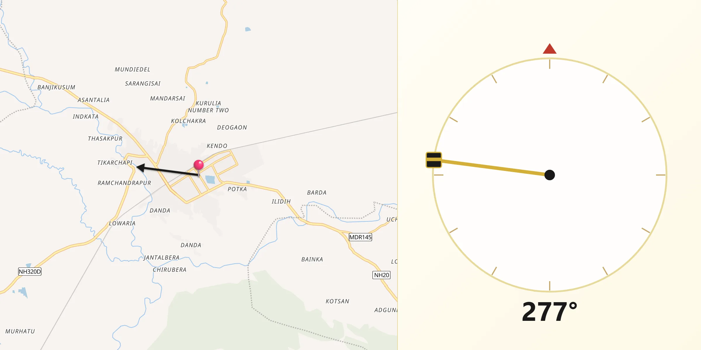 Qibla Direction from Chakradharpur