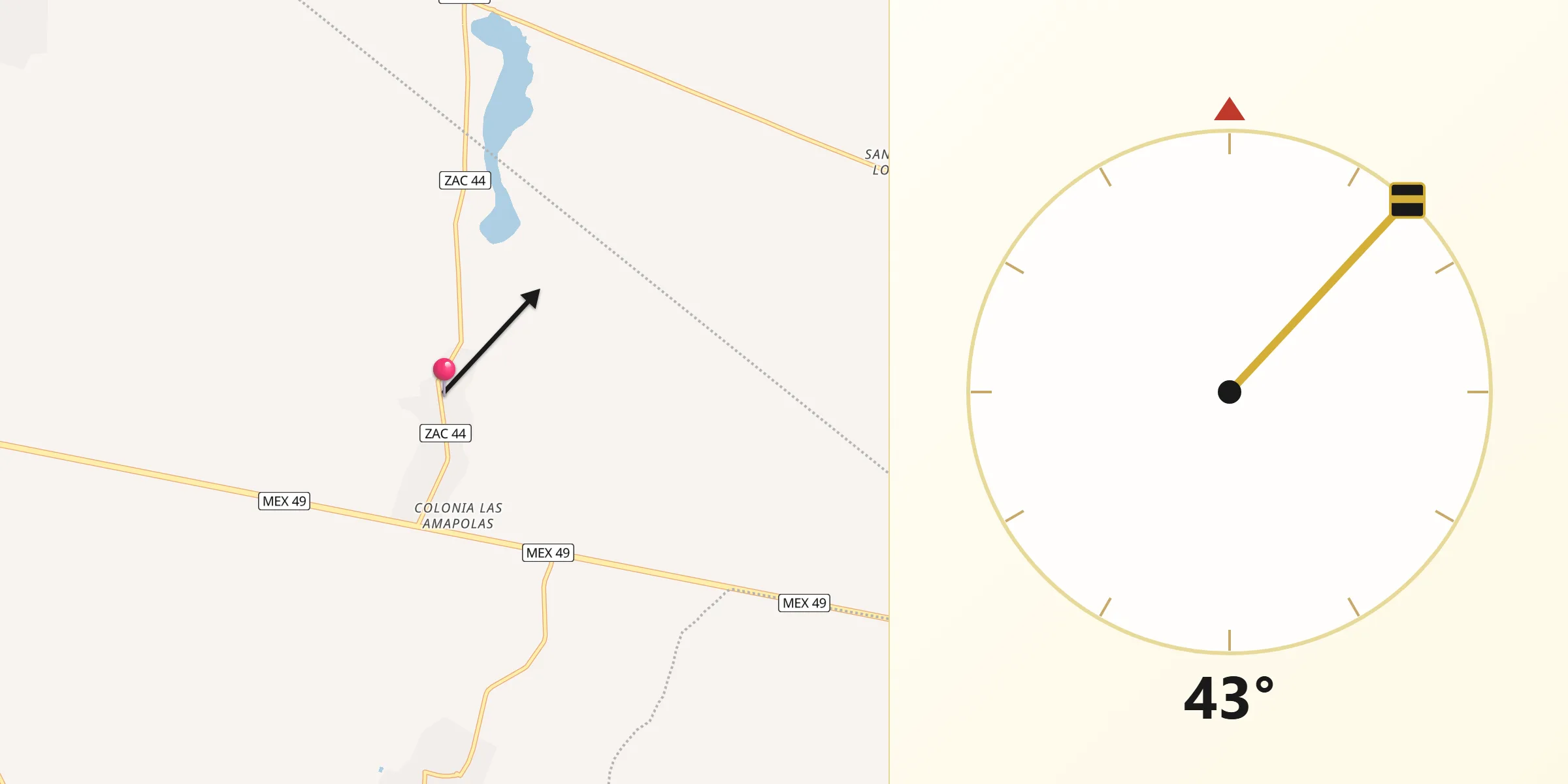 Dirección de la Qibla desde San José el Saladillo (El Saladillo)