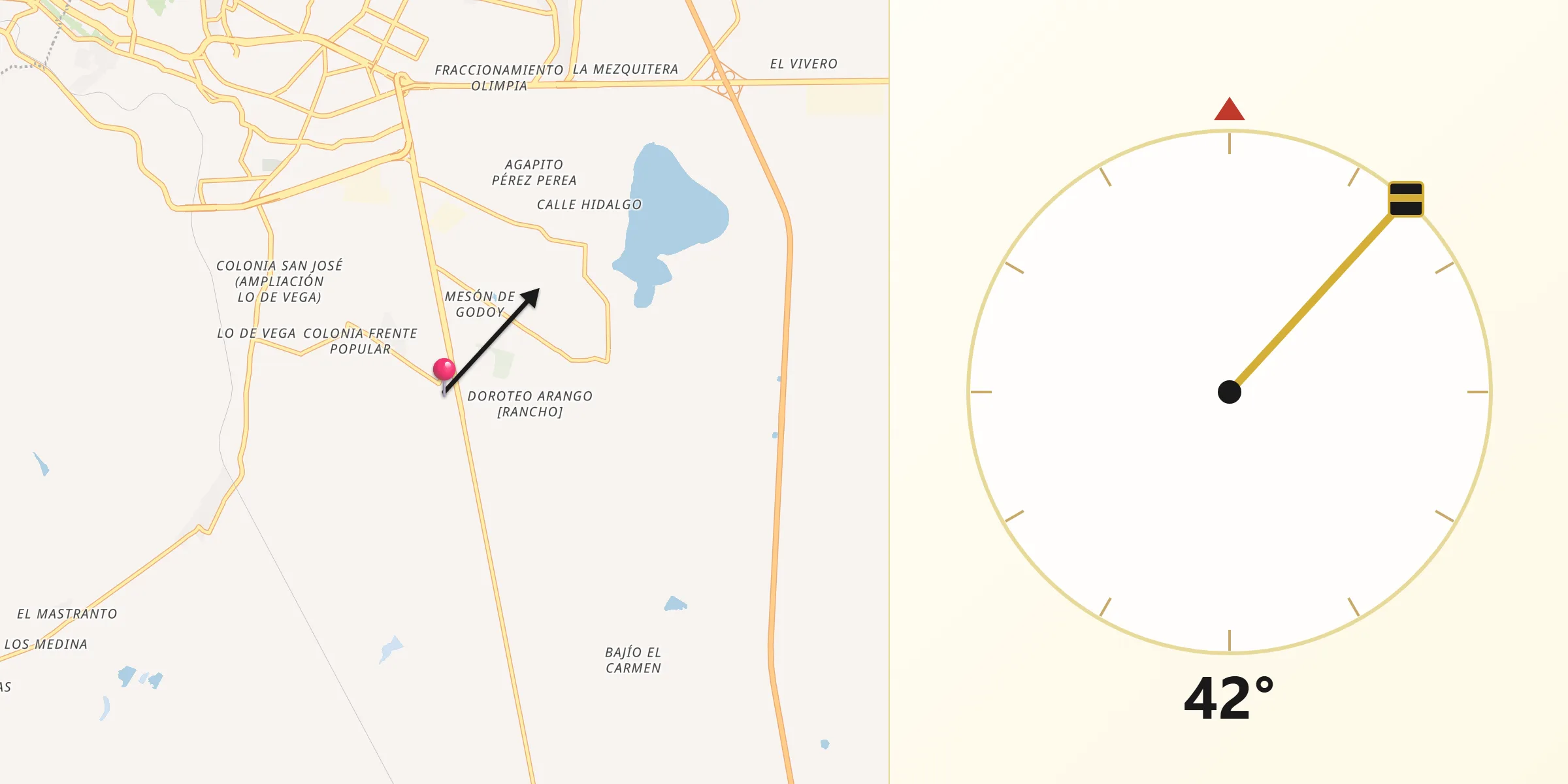 Dirección de la Qibla desde Cieneguitas