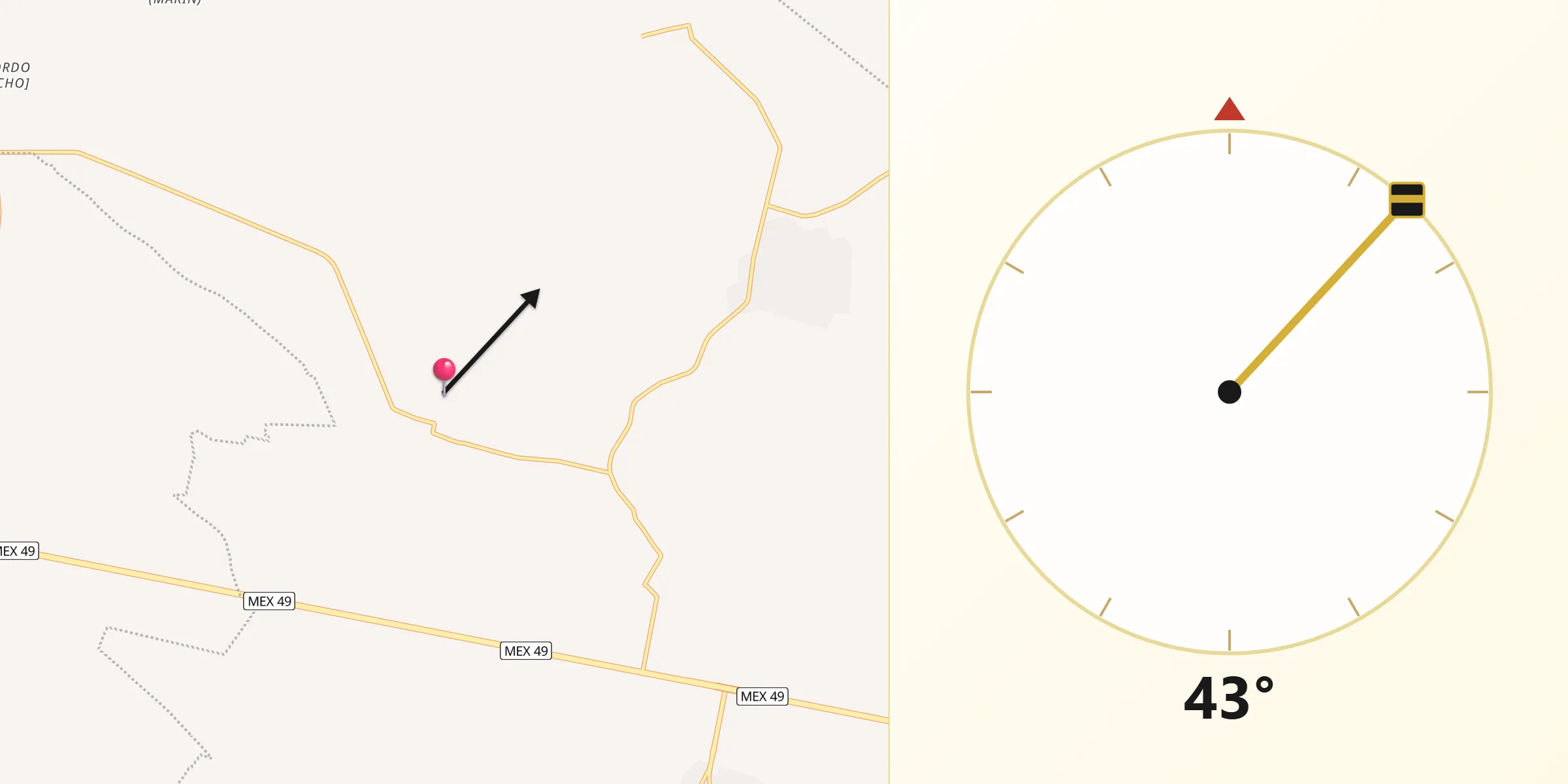 Dirección de la Qibla desde Guanajuatillo