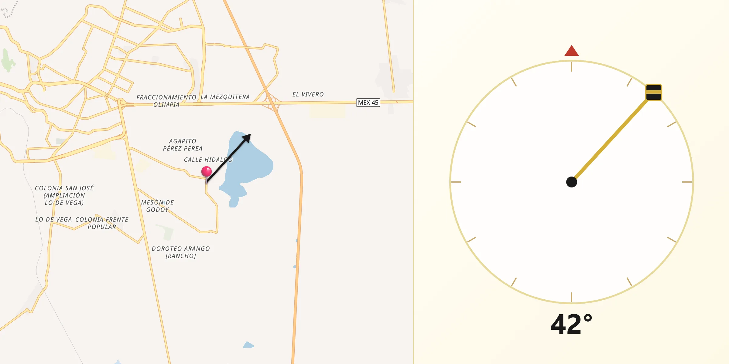 Dirección de la Qibla desde La Zacatecana