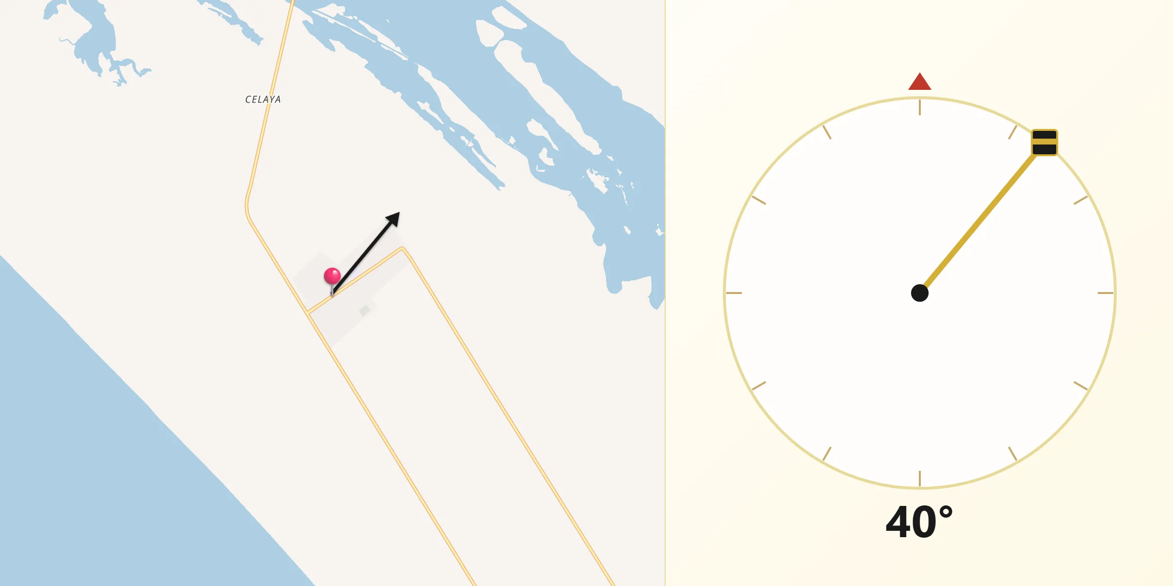 Dirección de la Qibla desde Isla del Bosque