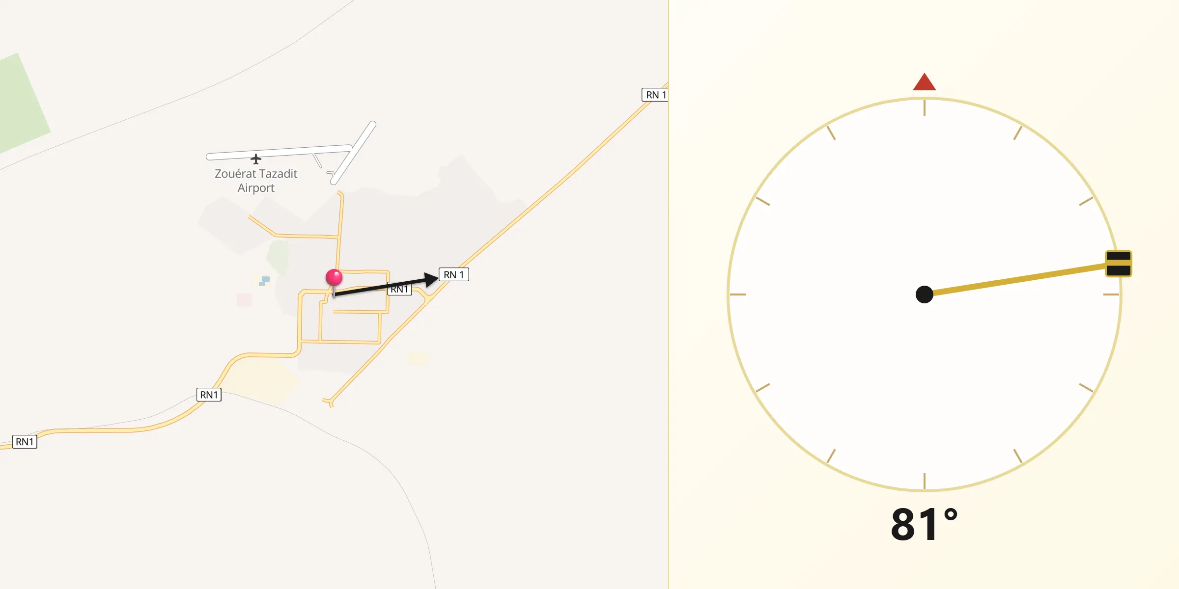 Direction vers la Qibla depuis Zouerate