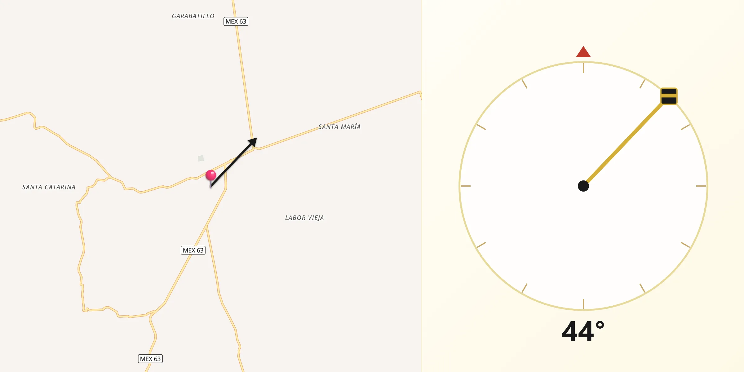 Dirección de la Qibla desde Moctezuma
