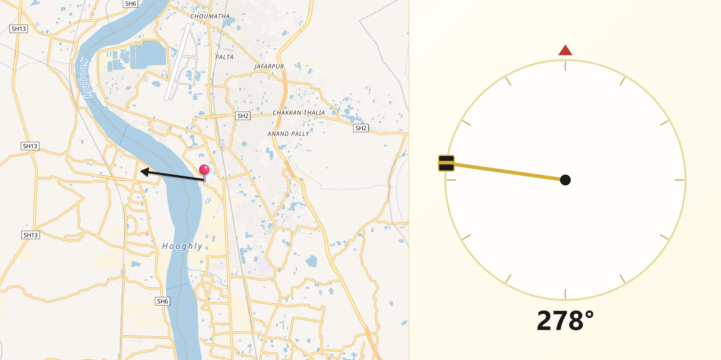 Qibla Direction from Barrackpore