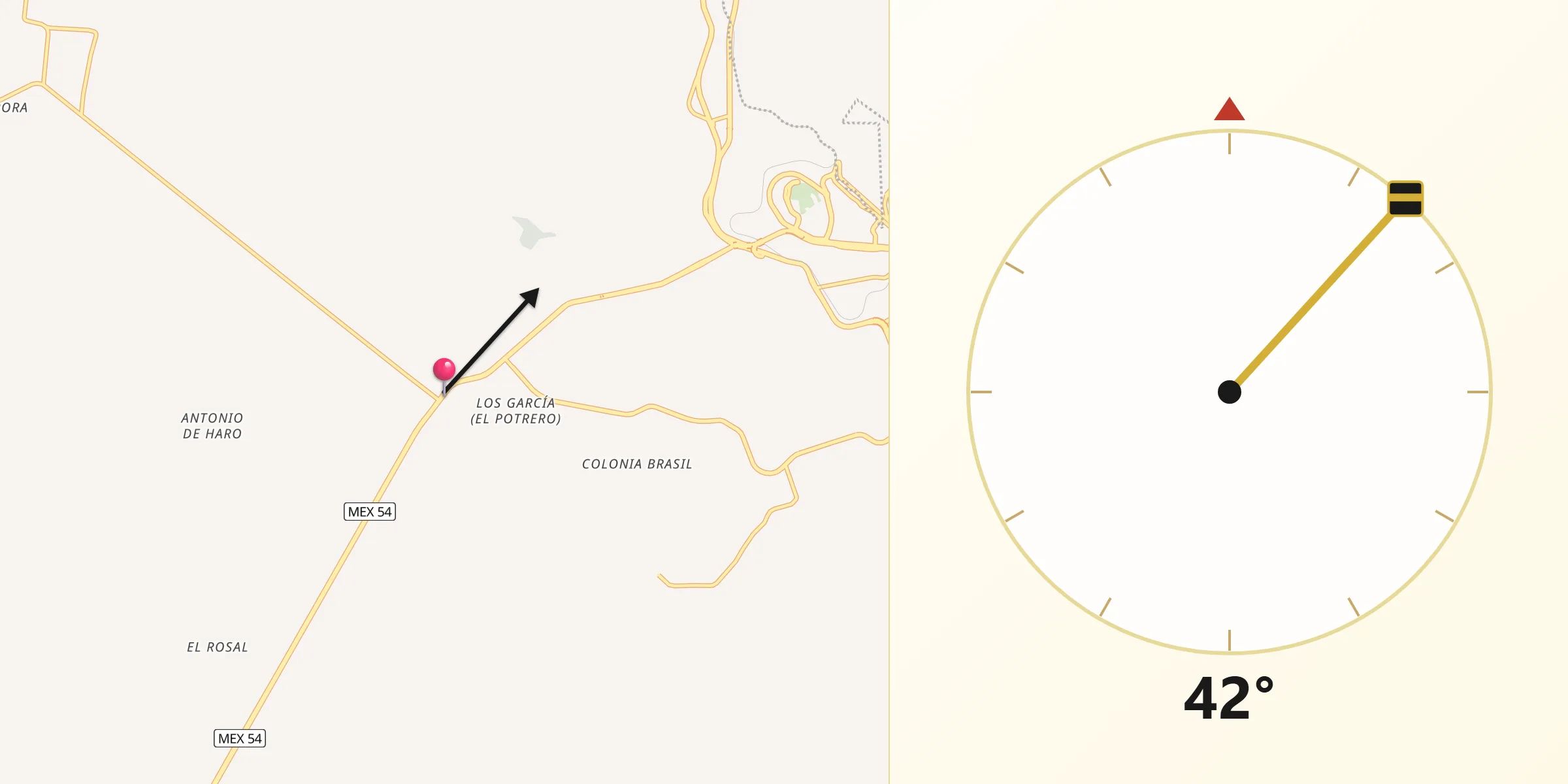 Dirección de la Qibla desde Cieneguillas