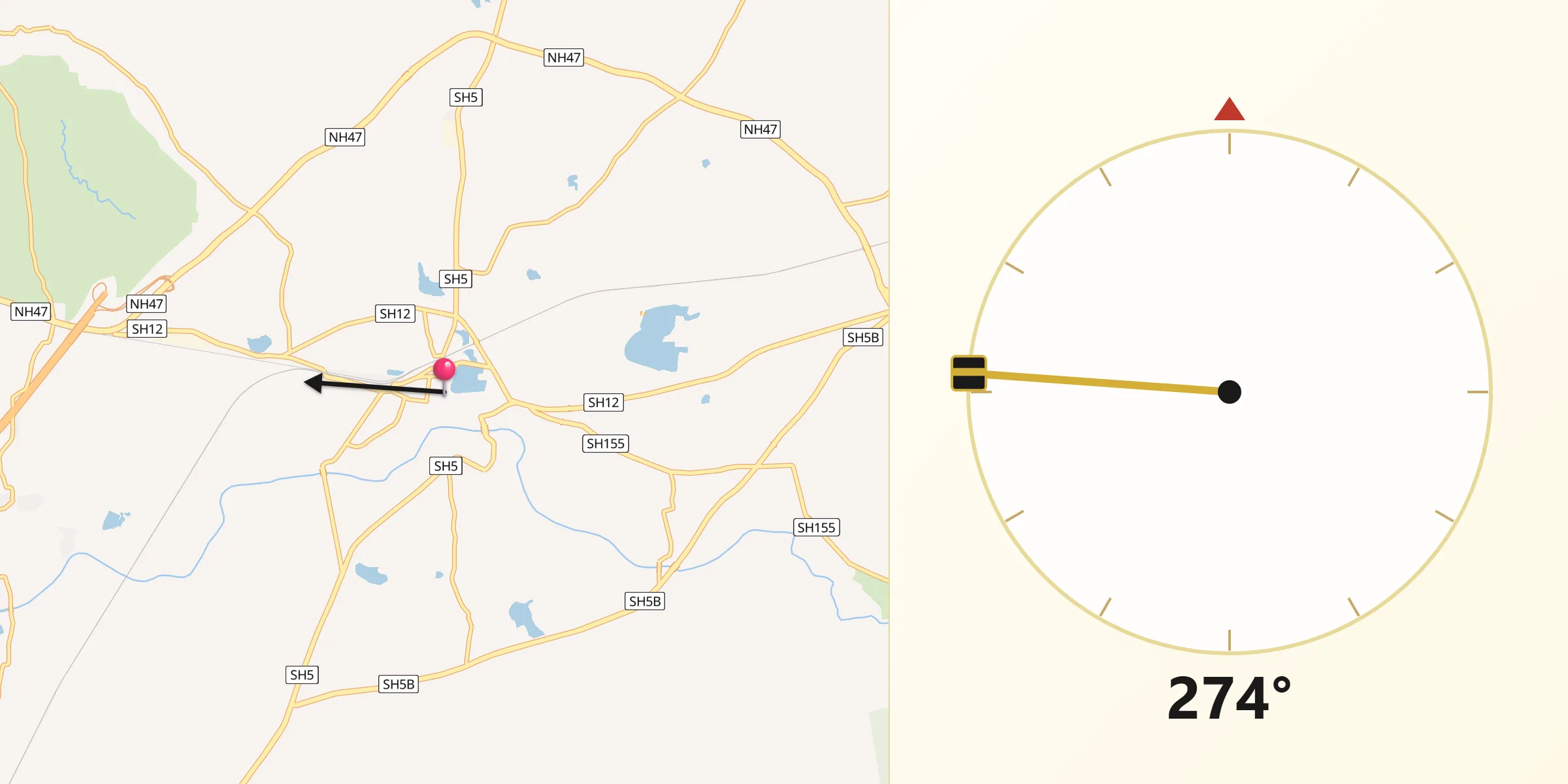 Qibla Direction from Godhra
