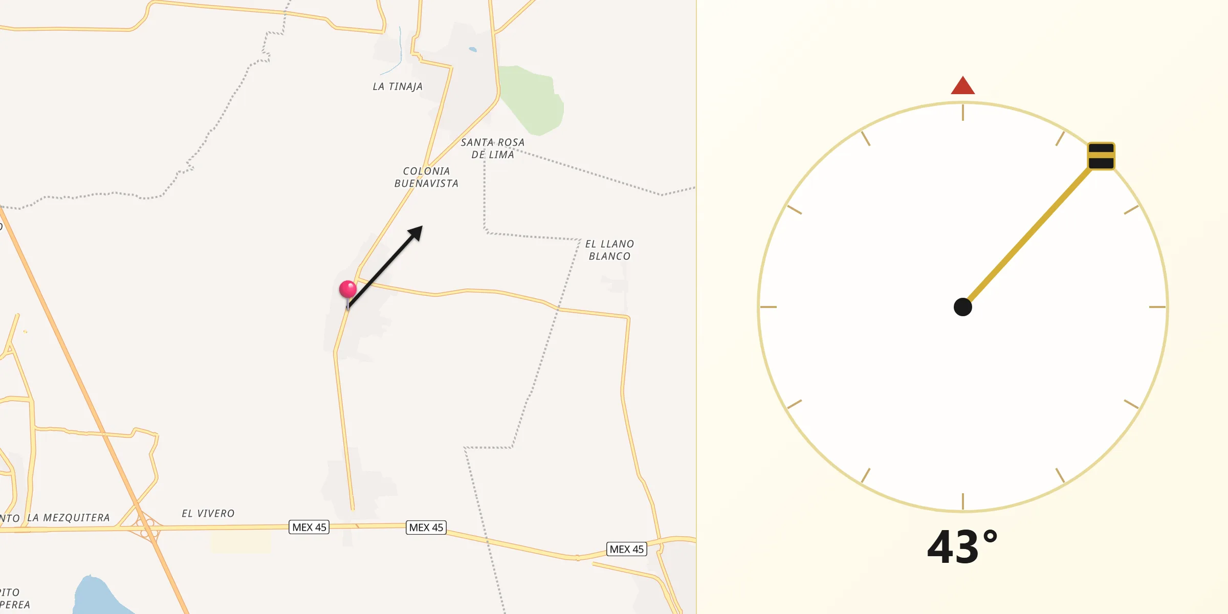 Dirección de la Qibla desde Zoquite