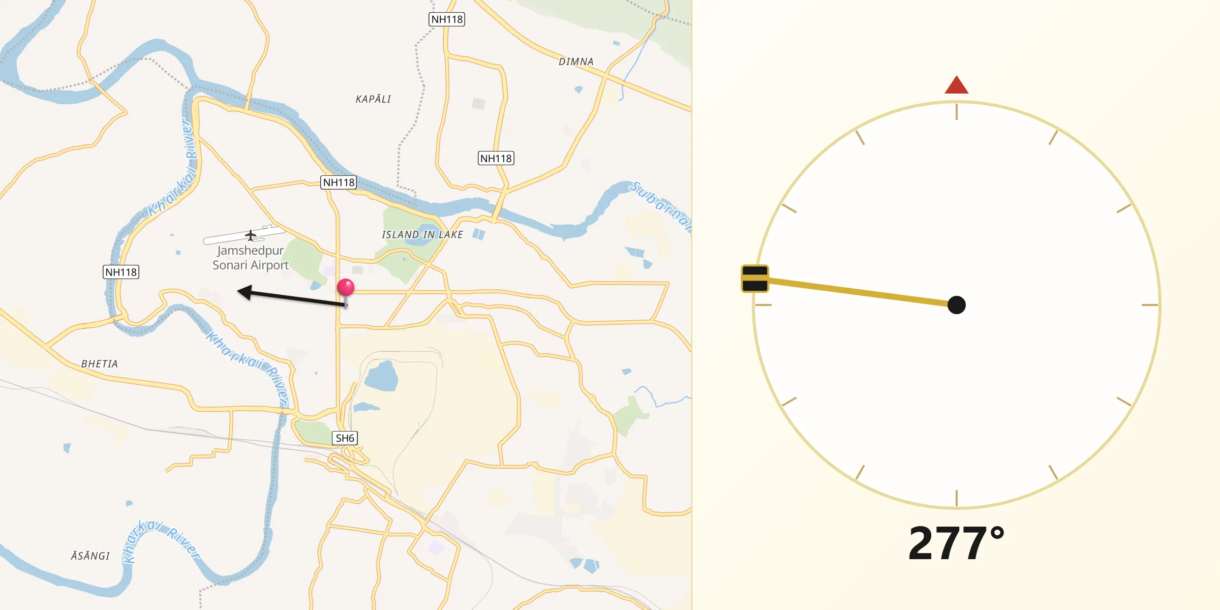 Qibla Direction from Jamshedpur