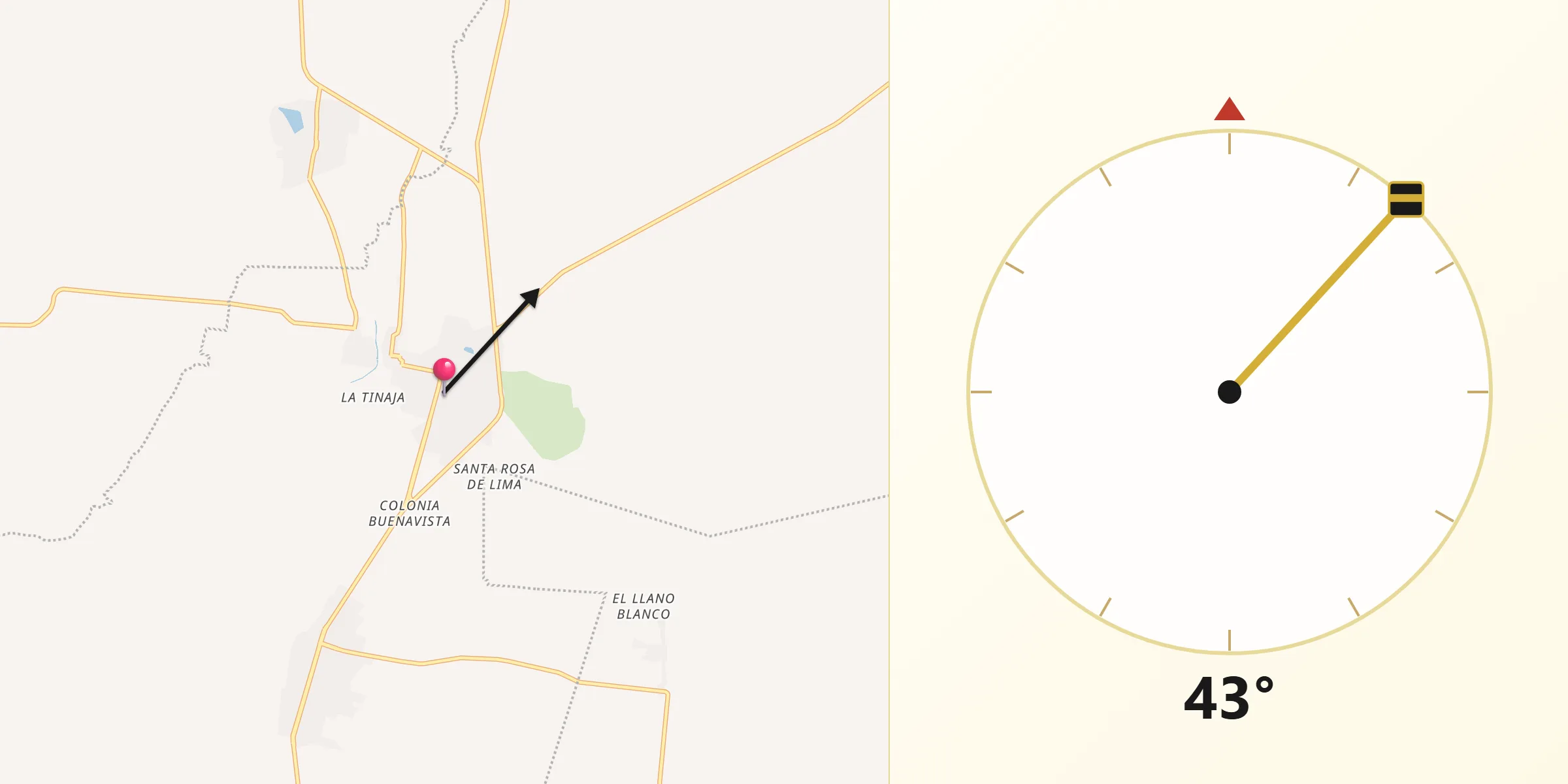 Dirección de la Qibla desde Tacoaleche