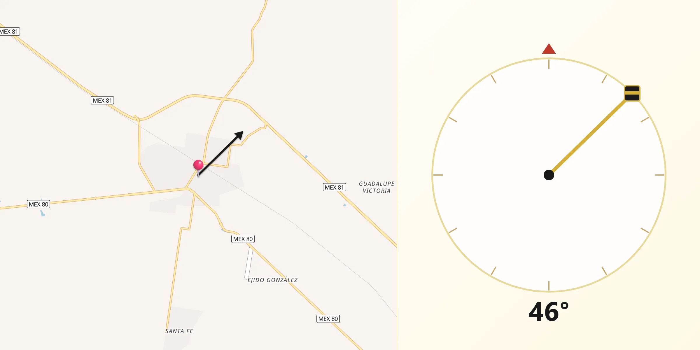 Dirección de la Qibla desde González