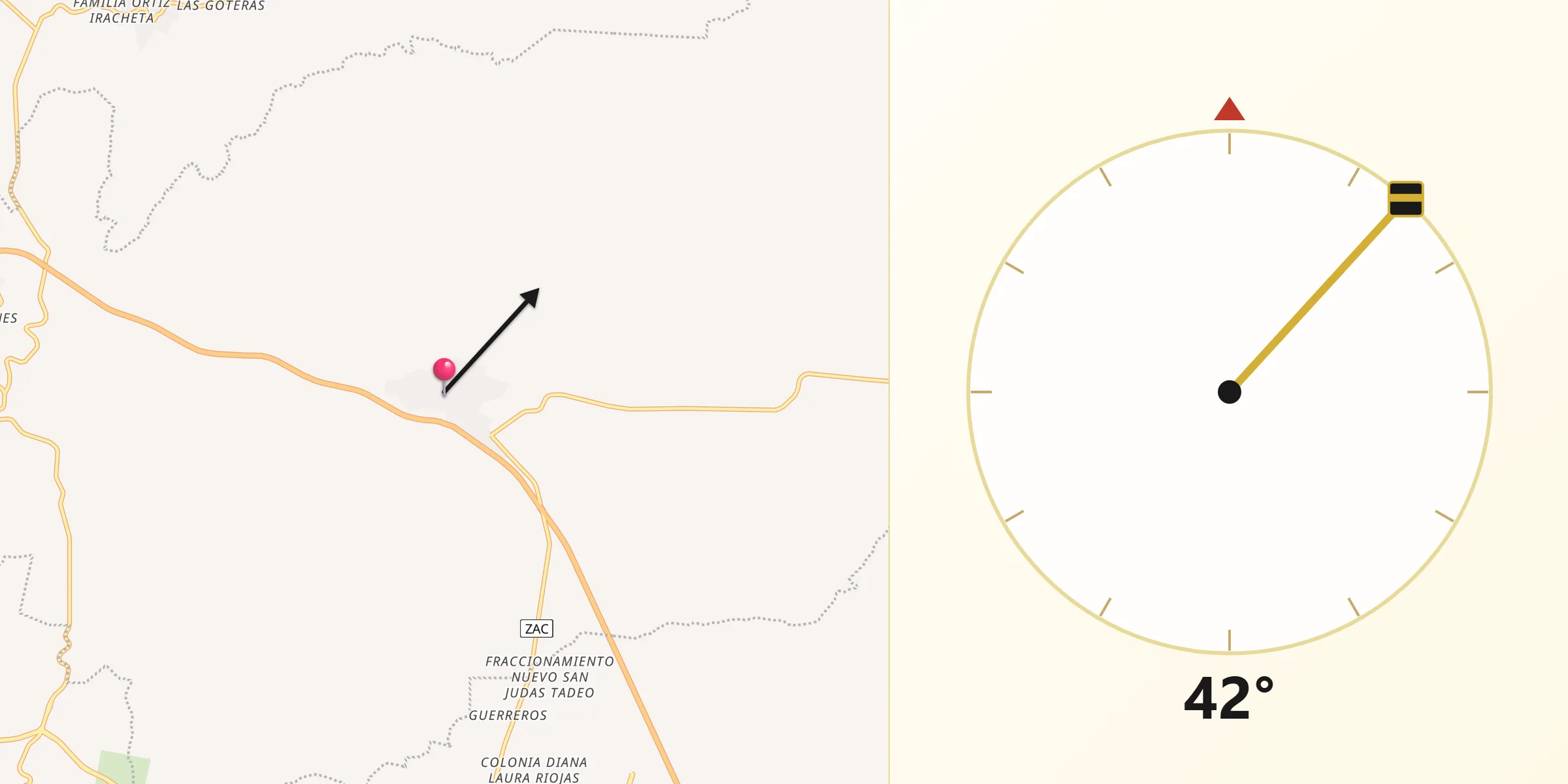 Dirección de la Qibla desde Sauceda de La Borda