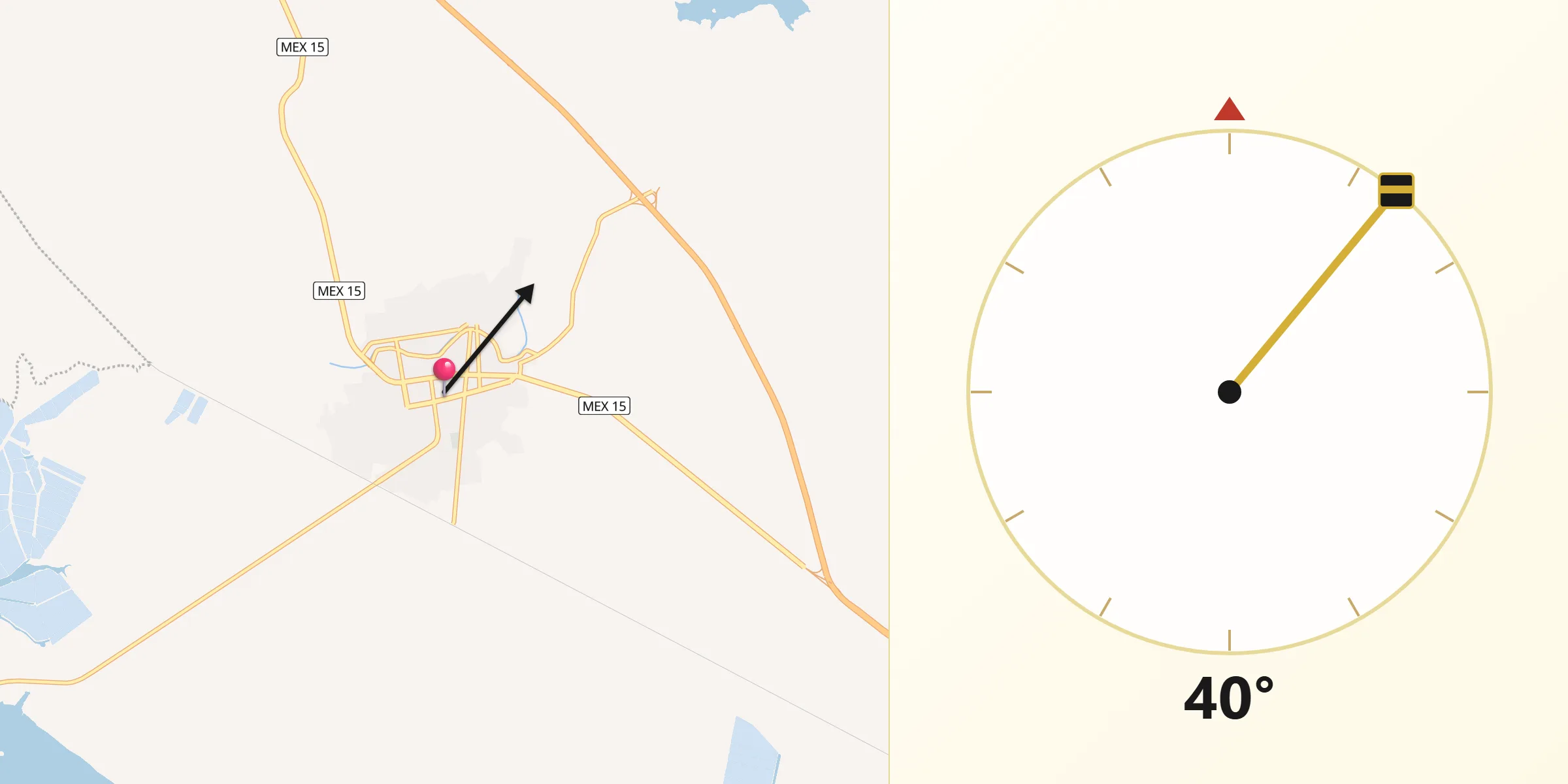 Dirección de la Qibla desde Escuinapa