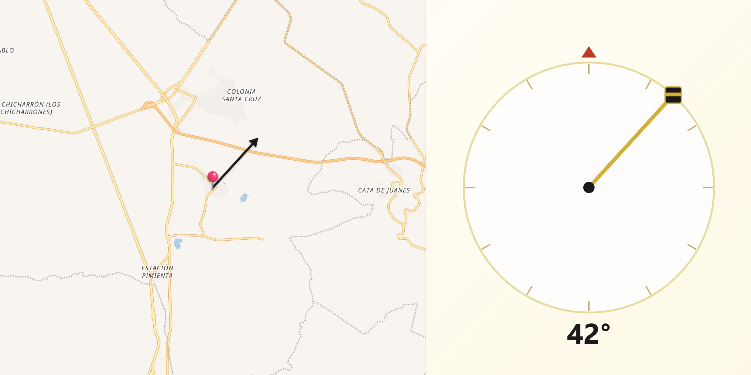 Dirección de la Qibla desde Las Pilas