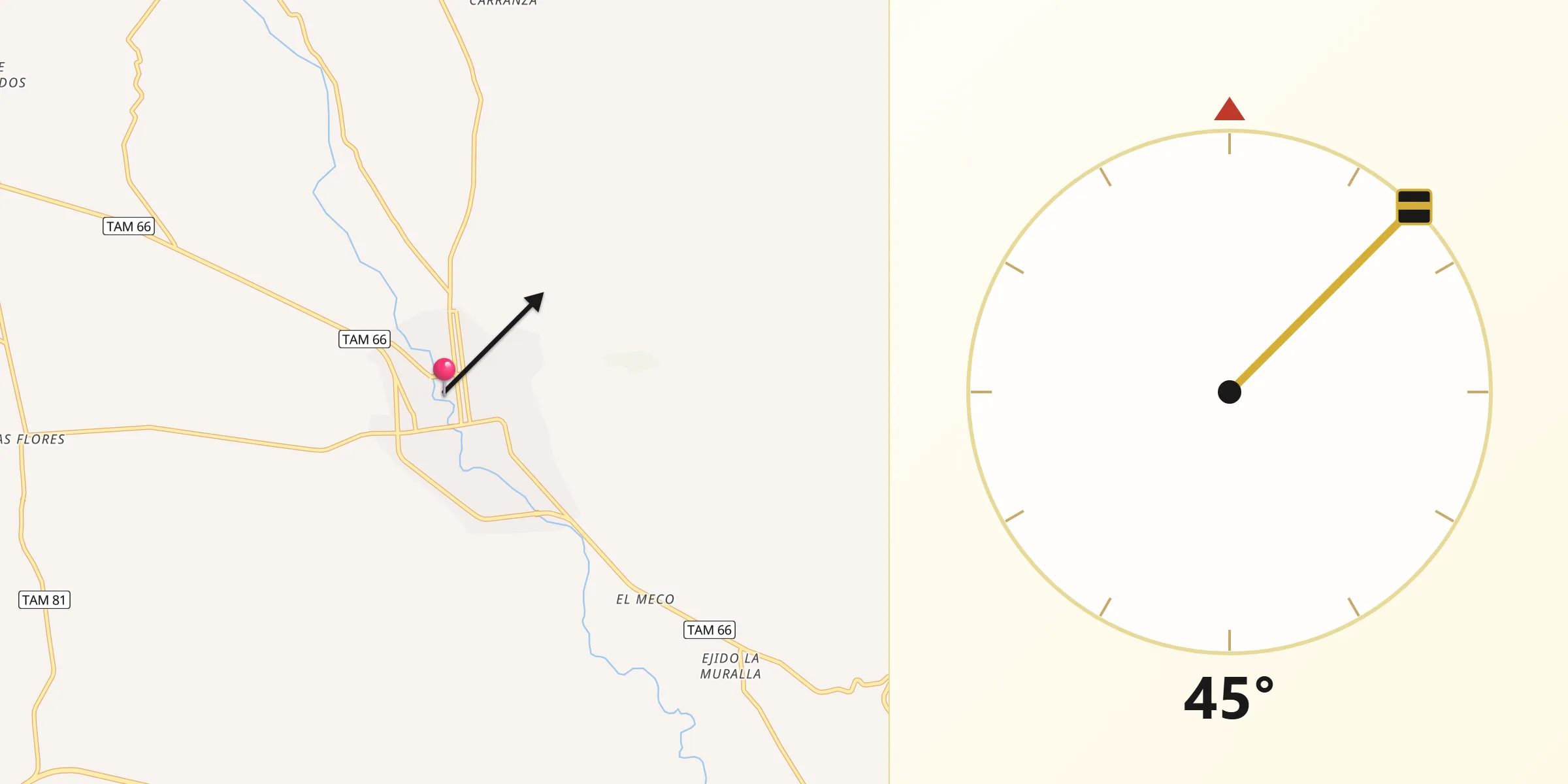 Dirección de la Qibla desde Ocampo