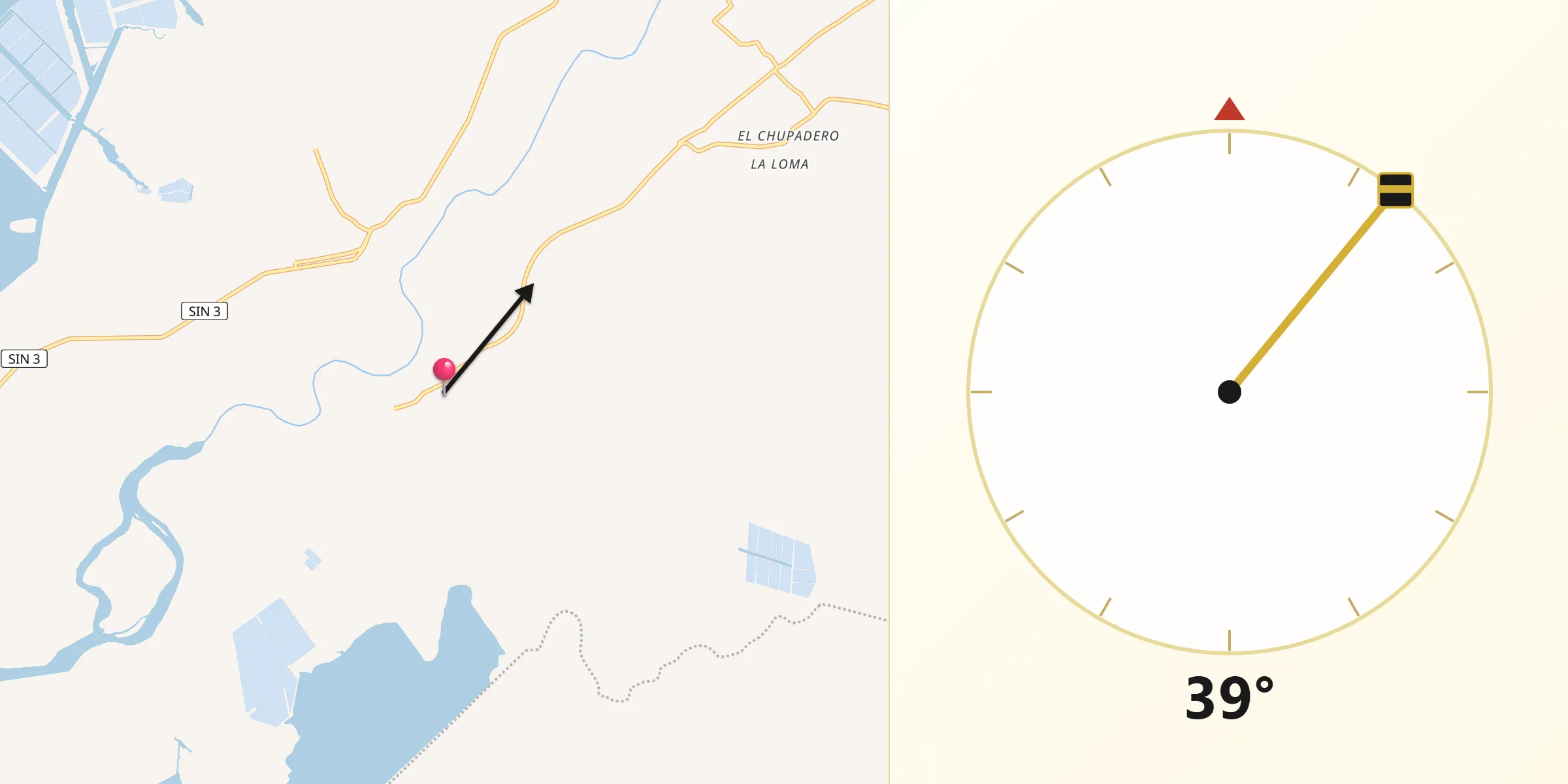 Dirección de la Qibla desde Chametla
