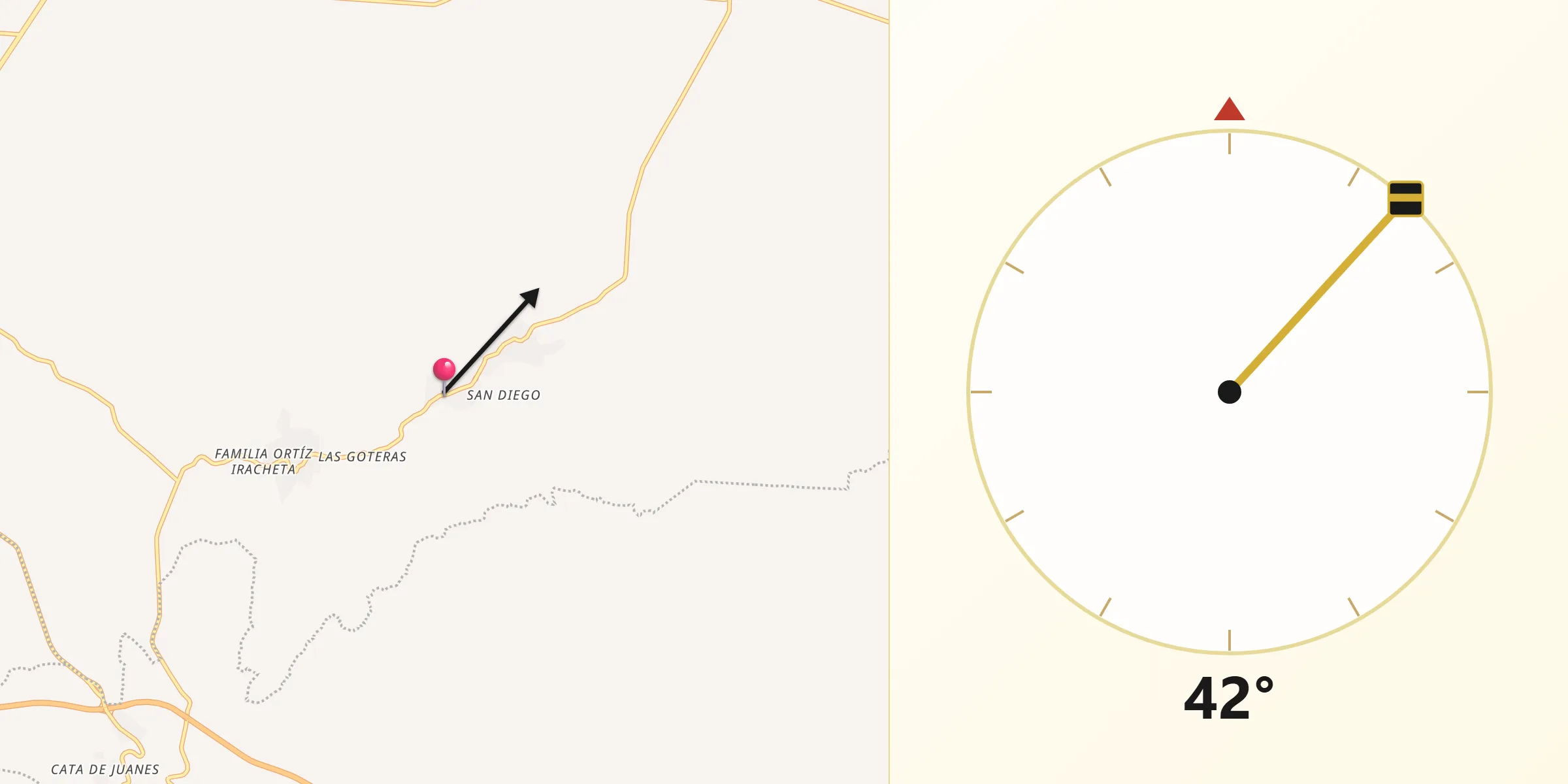Dirección de la Qibla desde Casa de Cerros